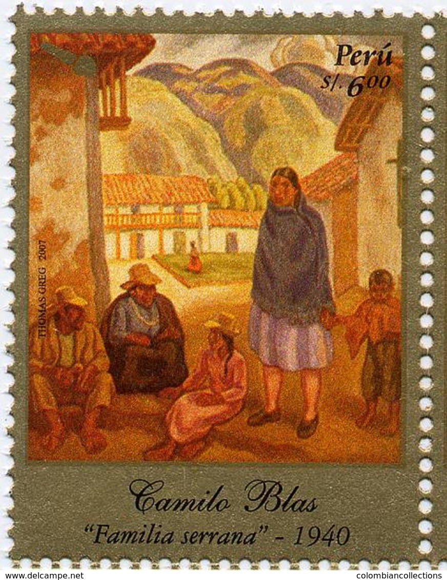 Lote P92a, Peru, 2008, Sello, Stamp, Camilo Blas, Familia Serrana. Art, Family, Woman - Perú