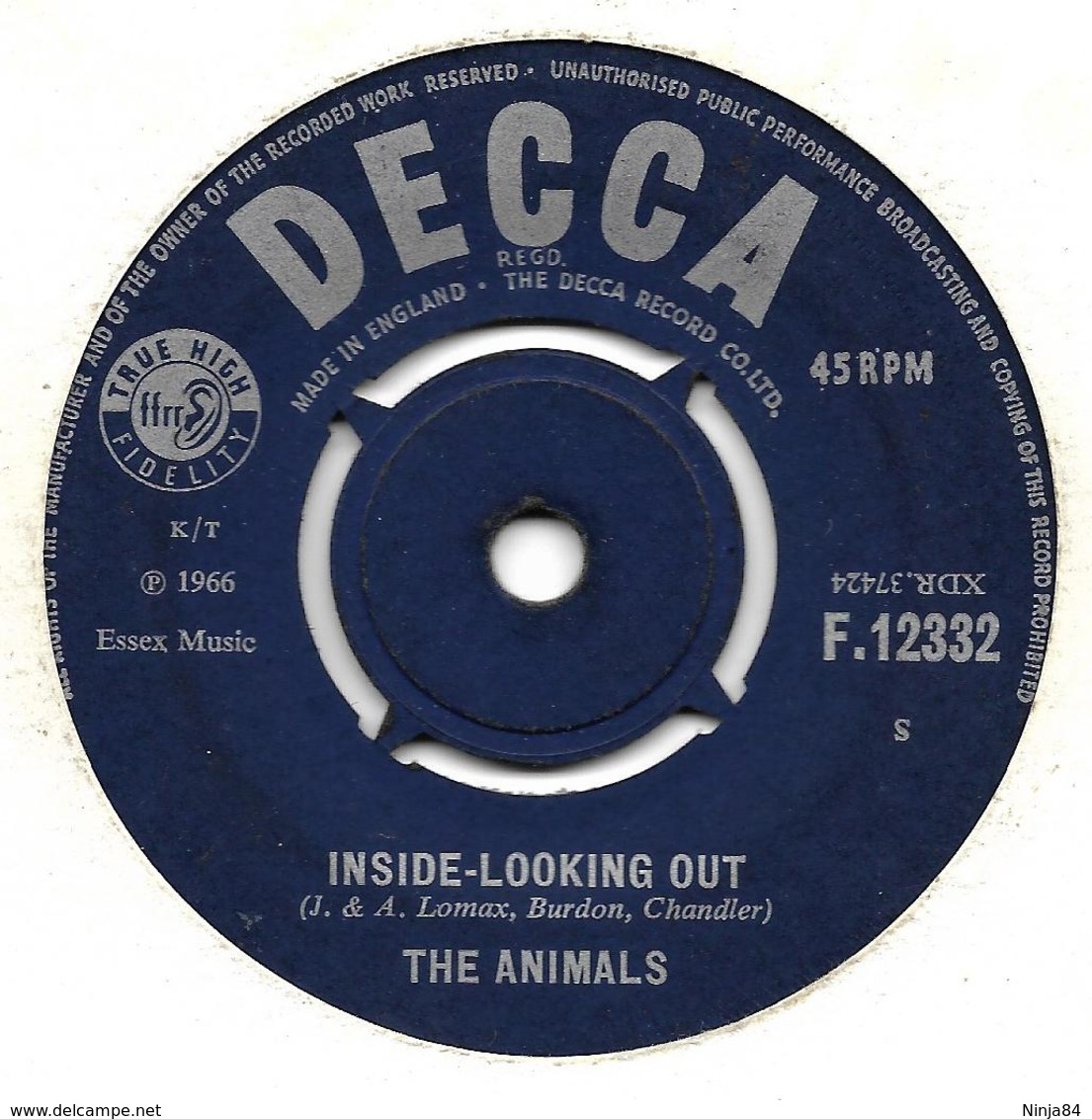 SP 45 RPM (7")   The Animals   "  Inside-looking Out  "  Angleterre - Rock