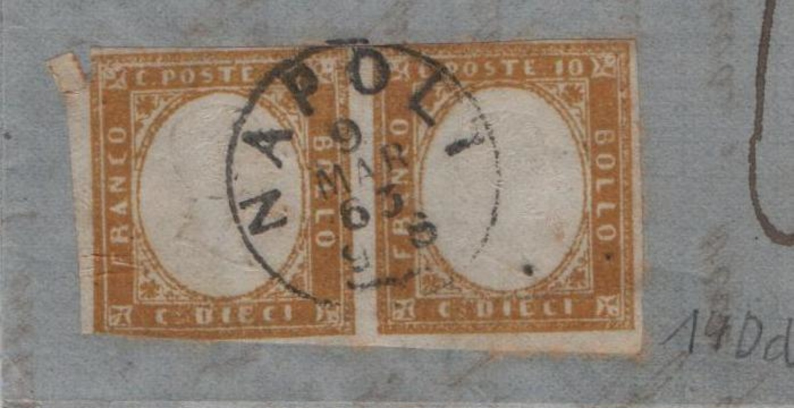 IV: 10 Cent Giallo Ocra Coppia Su Lett. 1863 Napoli- Roma Tassata 8 (€ 400+) - Sardegna