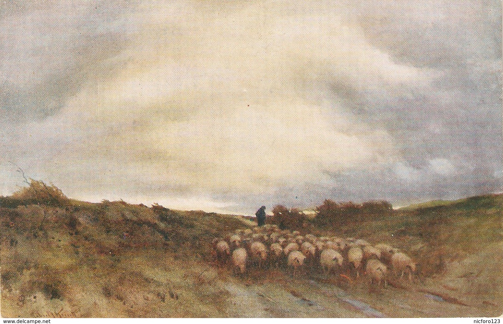 "Robert Hewit. Shepherd With Herd" Tuck Oikette Green Pastues Ser. PC # 3575 - Tuck, Raphael