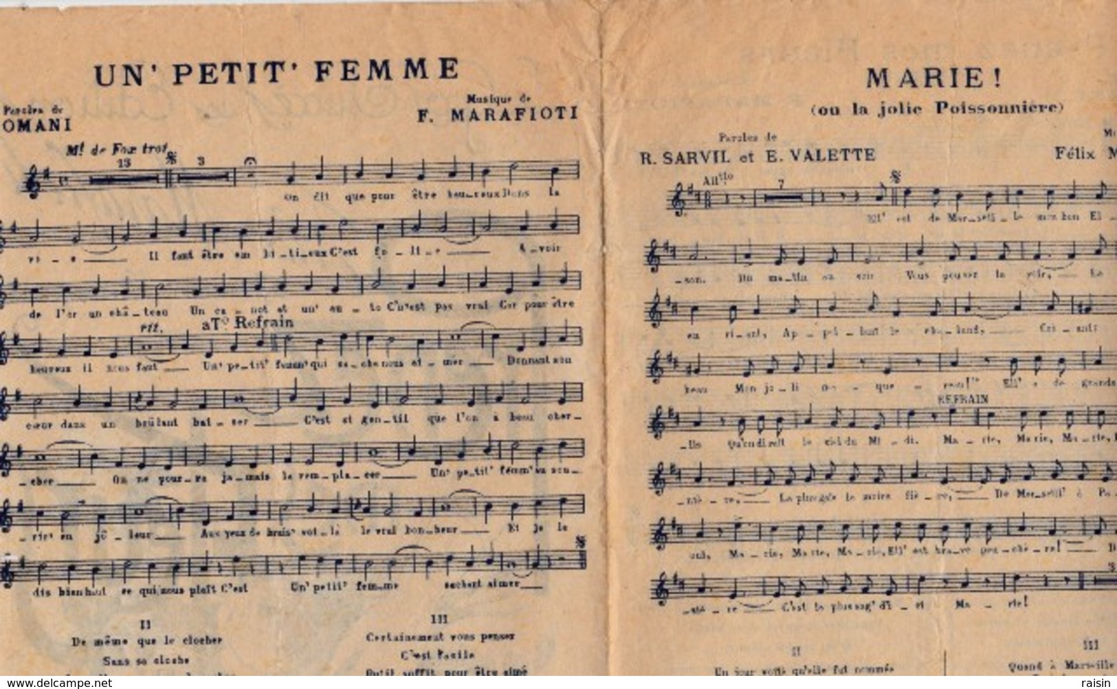 Prenez Mes Fleurs Fox-Trot Paroles E.Valette Musique F.Marafioti  Un'Petit'Femme  Marie  état Moyen - Partitions Musicales Anciennes