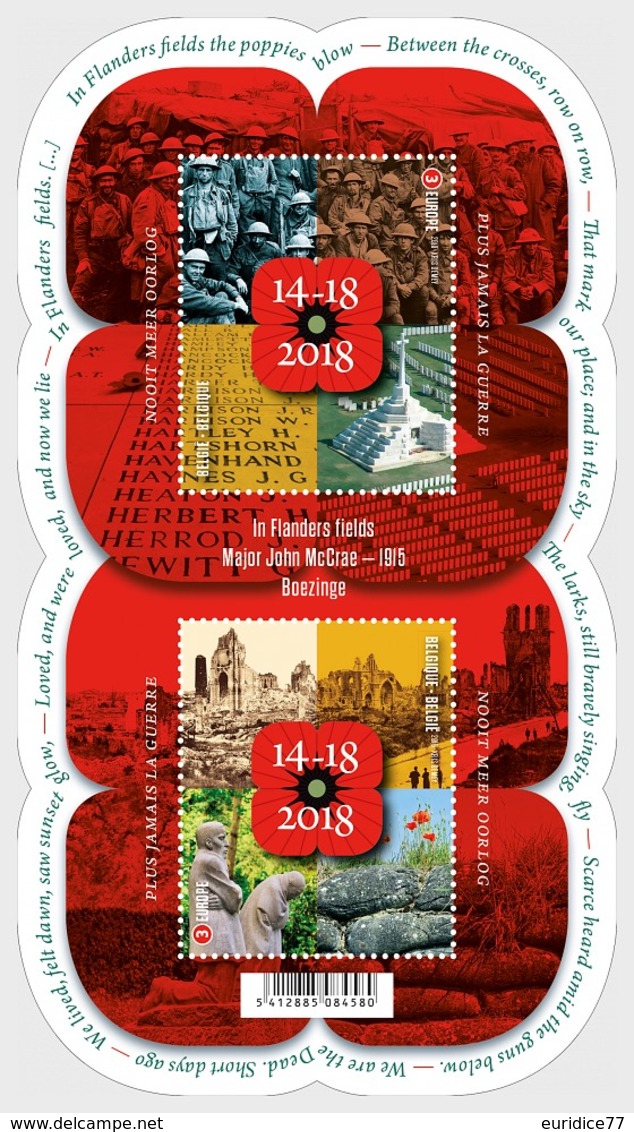 Belgium 2018 - The Great War - Commemoration - 'We Shall Never Forget' - Miniature Sheet Mnh - Ungebraucht