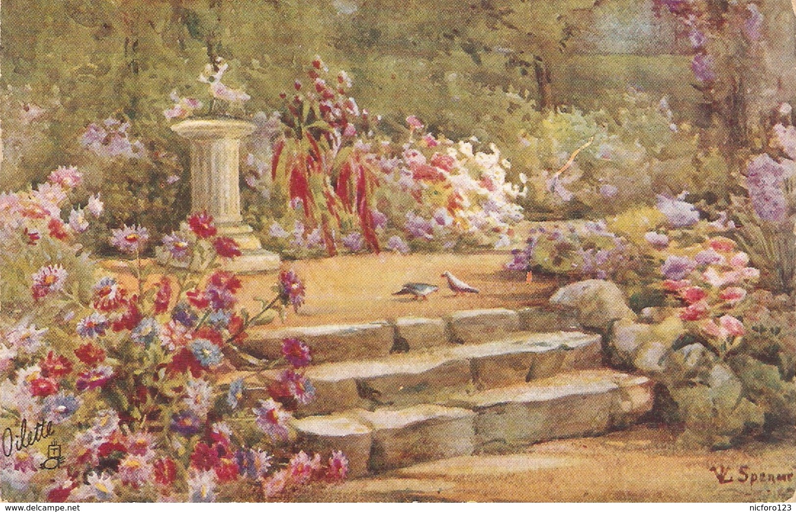 "lL. Spencer. Beautiful Garden" Tuck Oilette All In A Garden Fair  Ser. PC # 3574 - Tuck, Raphael