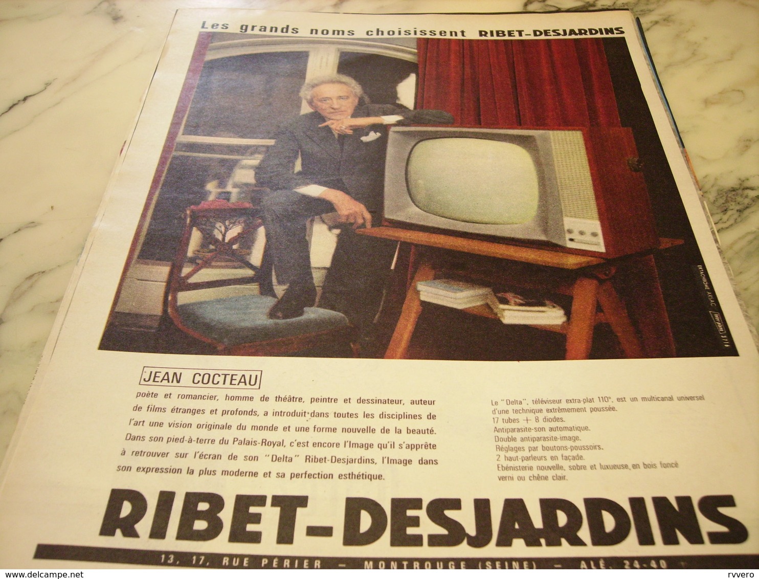 ANCIENNE  PUBLICITE TELEVISION AVEC JEAN COCTEAU ET RIBET JARDINS 1960 - Autres & Non Classés