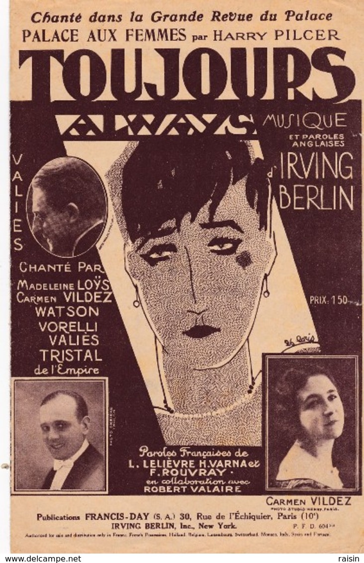 Toujours (Always)valse 1925  Musique Et Paroles Anglaises Irving Berlin Paroles Franç.L.Lelièvre ...BE - Partitions Musicales Anciennes