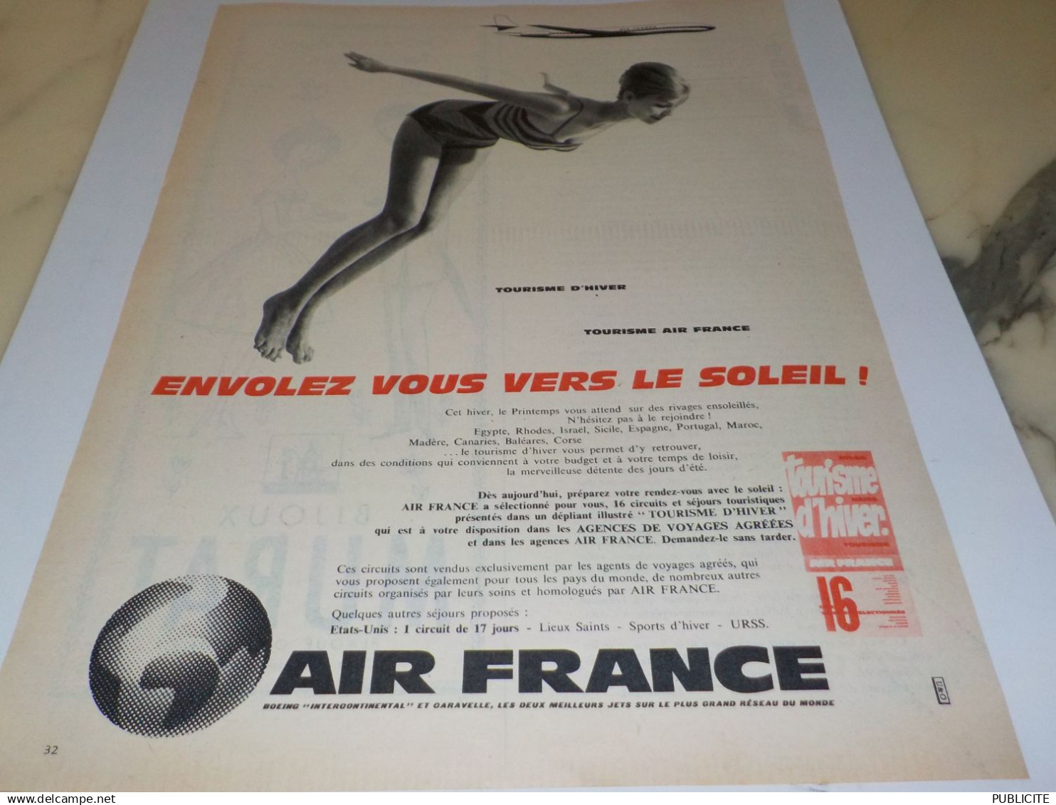 ANCIENNE PUBLICITE ENVOLEZ VOUS VERS LE SOLEIL  AIR FRANCE   1960 - Publicités