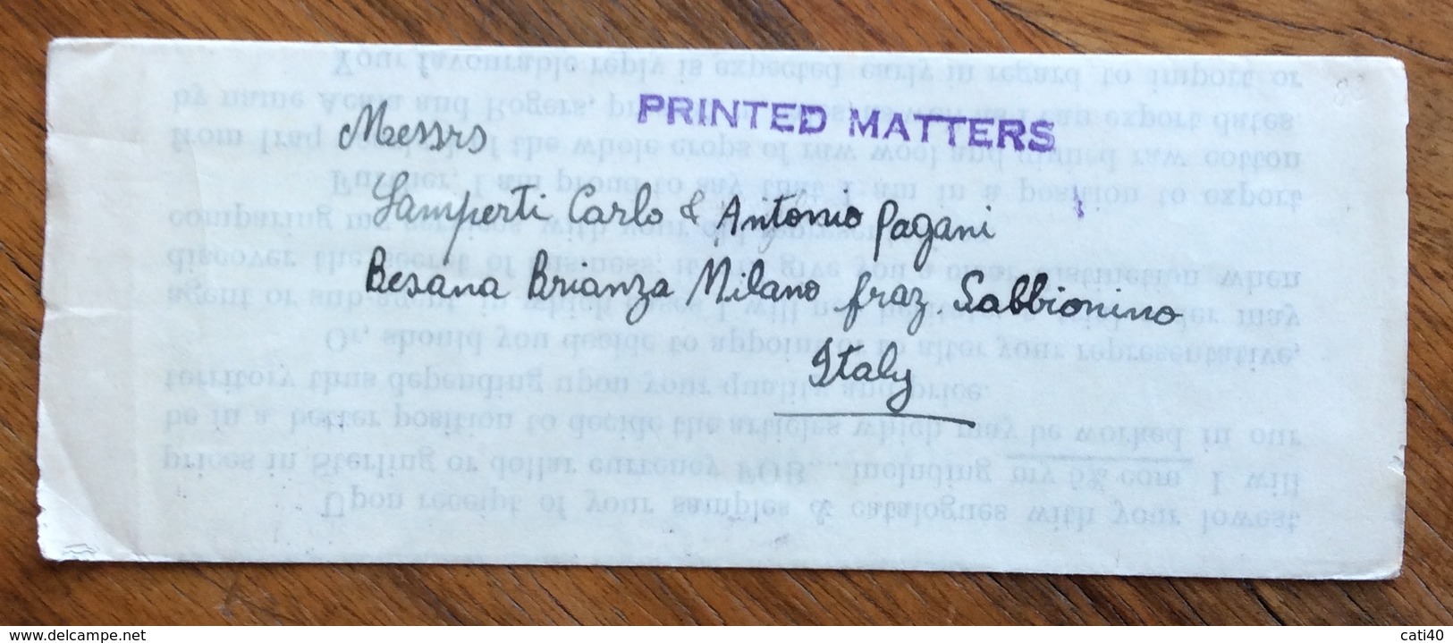 IRAQ  PRINTED MATTERS  STAMPE  FROM BAGHDAD  TO BESANA BRIANZA ITALY  12/8/50 - Iraq