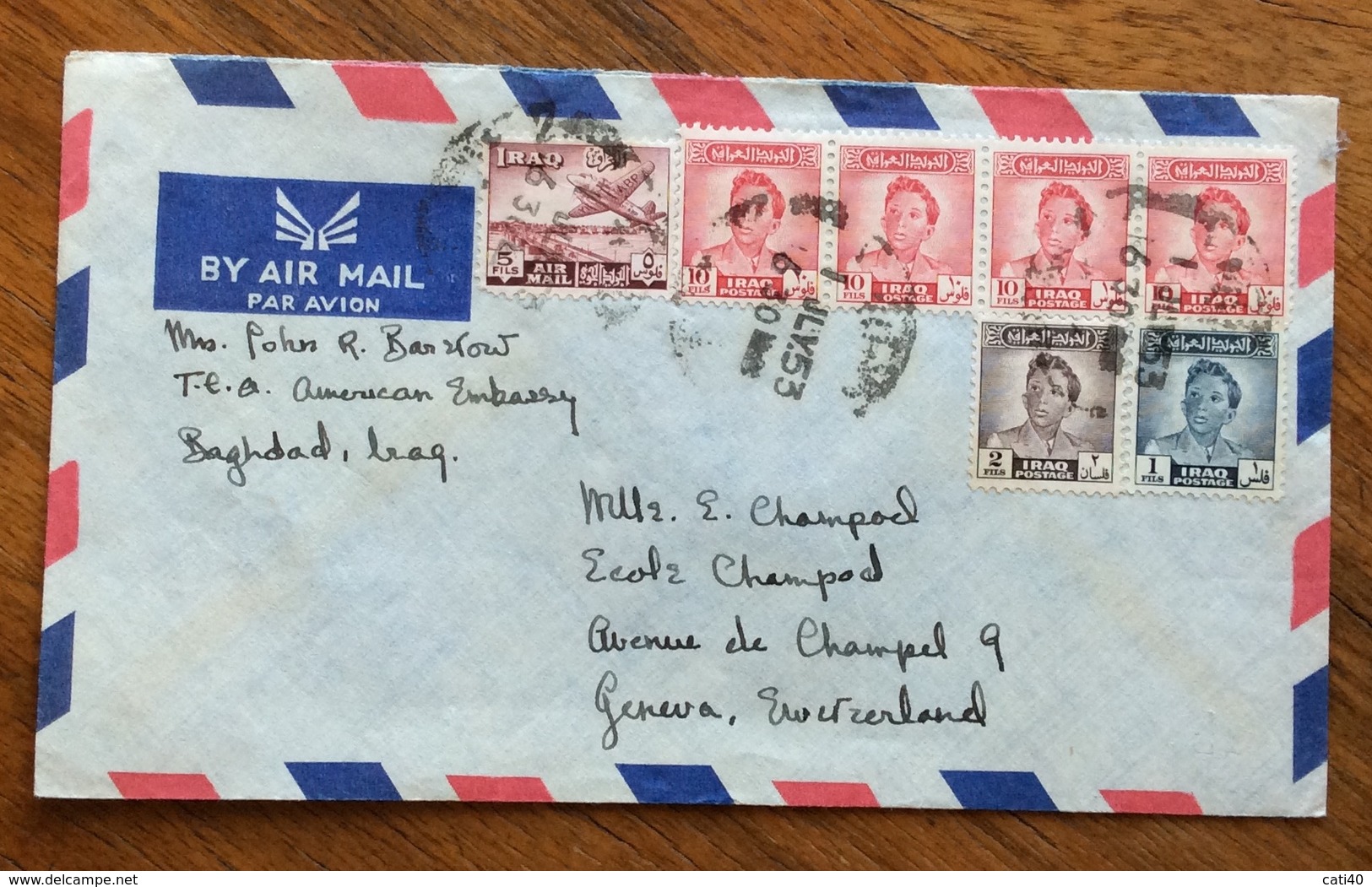 IRAQ  ENVELOPE COVER AIR MAIL   FROM BAGHDAD  TO  GENEVE SUISSE  1953 - Iraq