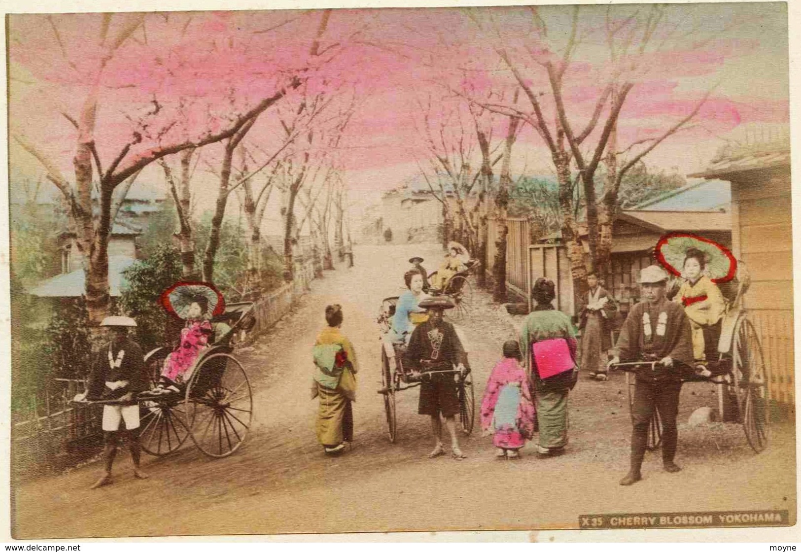 11 -  2 Photos Du Japon 19e -  1) CHERRY BLOSSOM YOKOHAMA   2) DEUX AMIES SOUS L'OMBRELLE Papier Albuminé Et Aquarellé - Anciennes (Av. 1900)