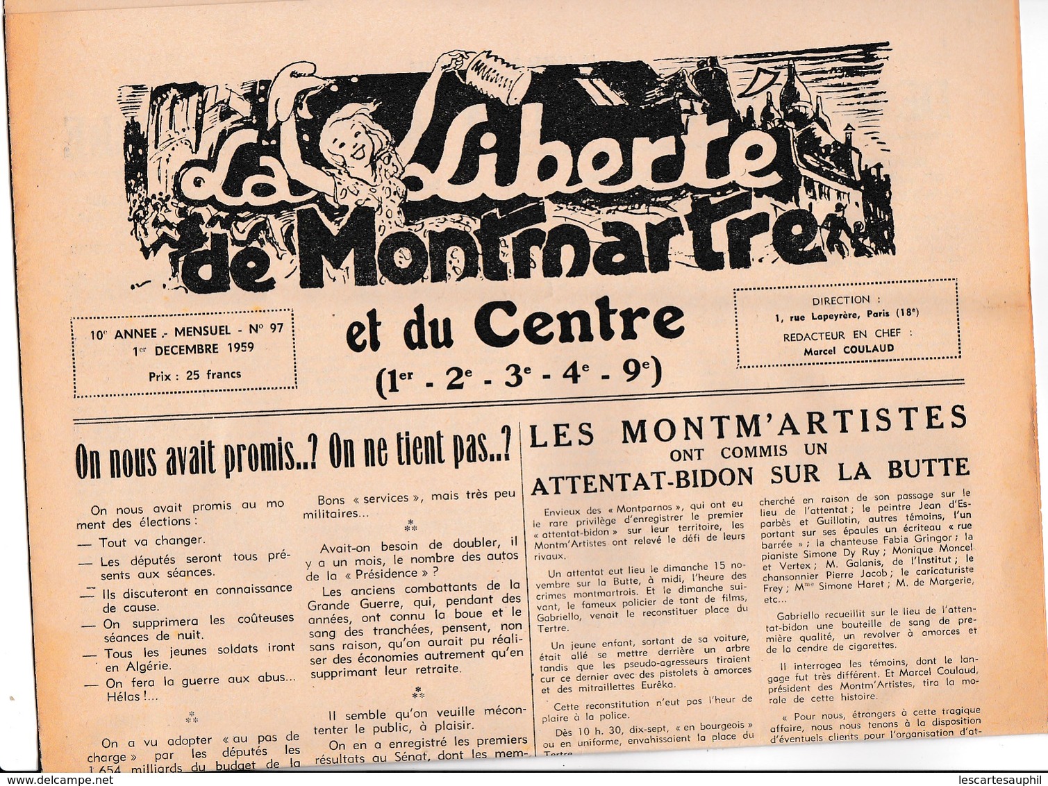 La Liberté De Montmartre Et Du Centre Journal Décembre  1959 - Programmes