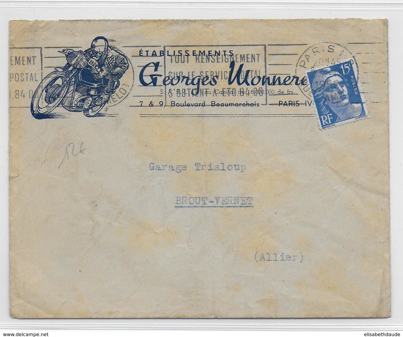 1952 - ENVELOPPE PUB DECOREE (MOTOS) à PARIS - 1921-1960: Période Moderne