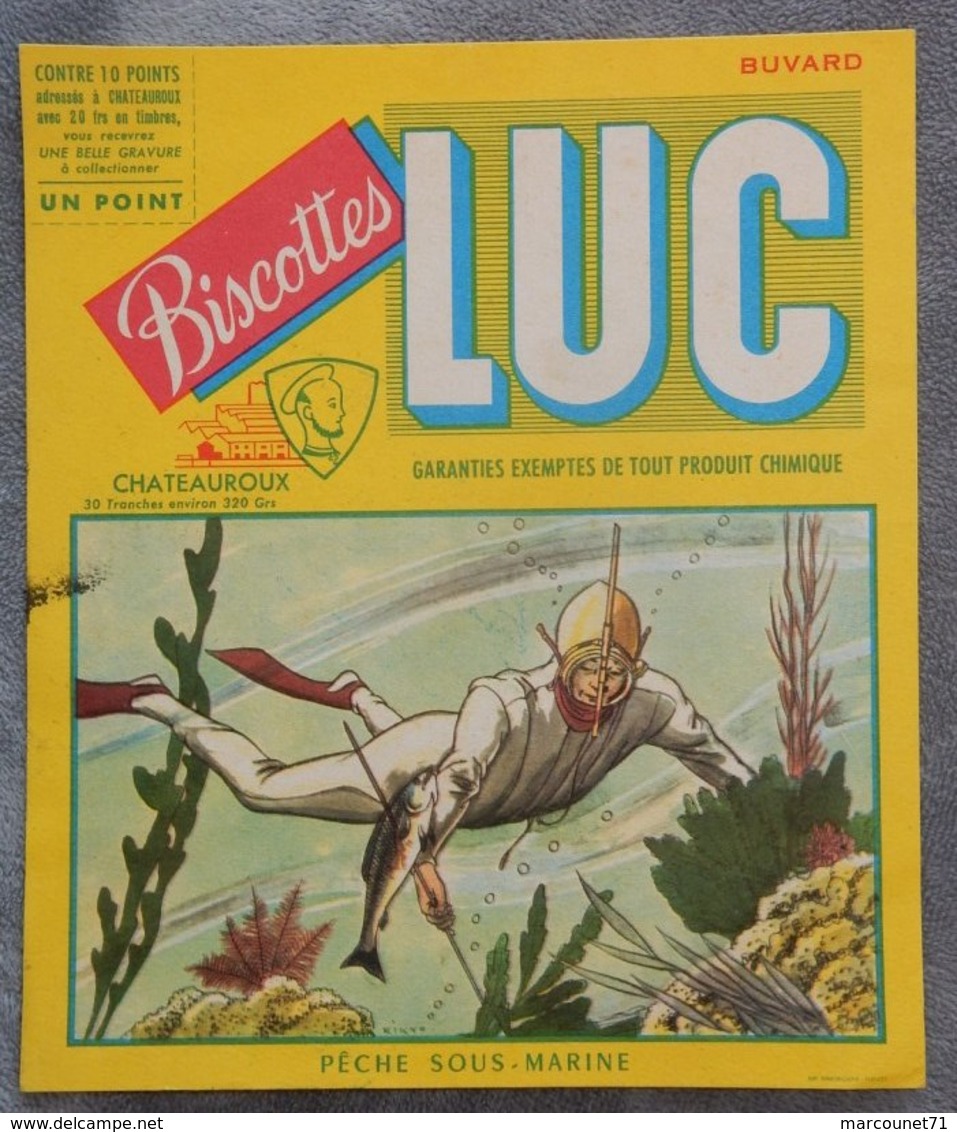 Ancien Buvard Biscottes LUC Châteauroux Pèche Sous Marine - Biscottes