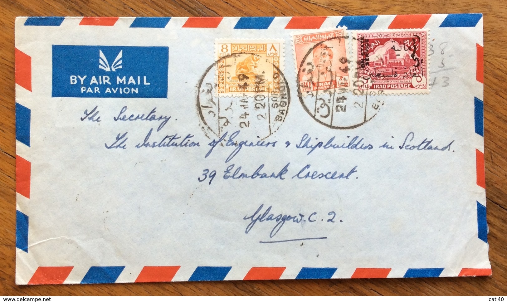 IRAQ  ENVELOPE COVER PAR AVION   FROM BAGHDAD   TO GLASGOW   ENGLAND  THE 24/3/49 - Iraq