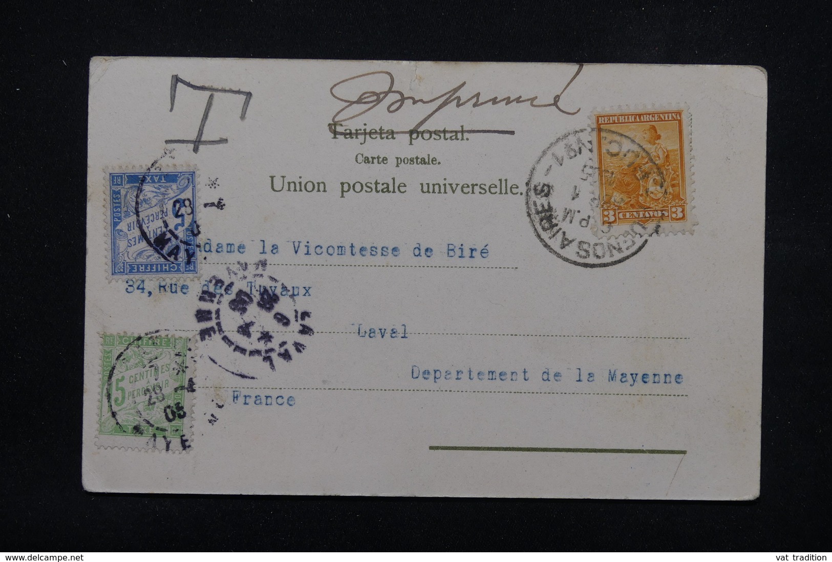 FRANCE - Taxes De Laval Sur Carte Postale D 'Argentine En 1905 - L 23295 - 1859-1959 Lettres & Documents