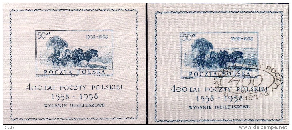 400Jahre Post 1958 Polen Blocks 22 **/o 50€ Seide Historische Kutsche Ss Blocs Painting Philatelic Sheets Bf Polska - Blocs & Hojas