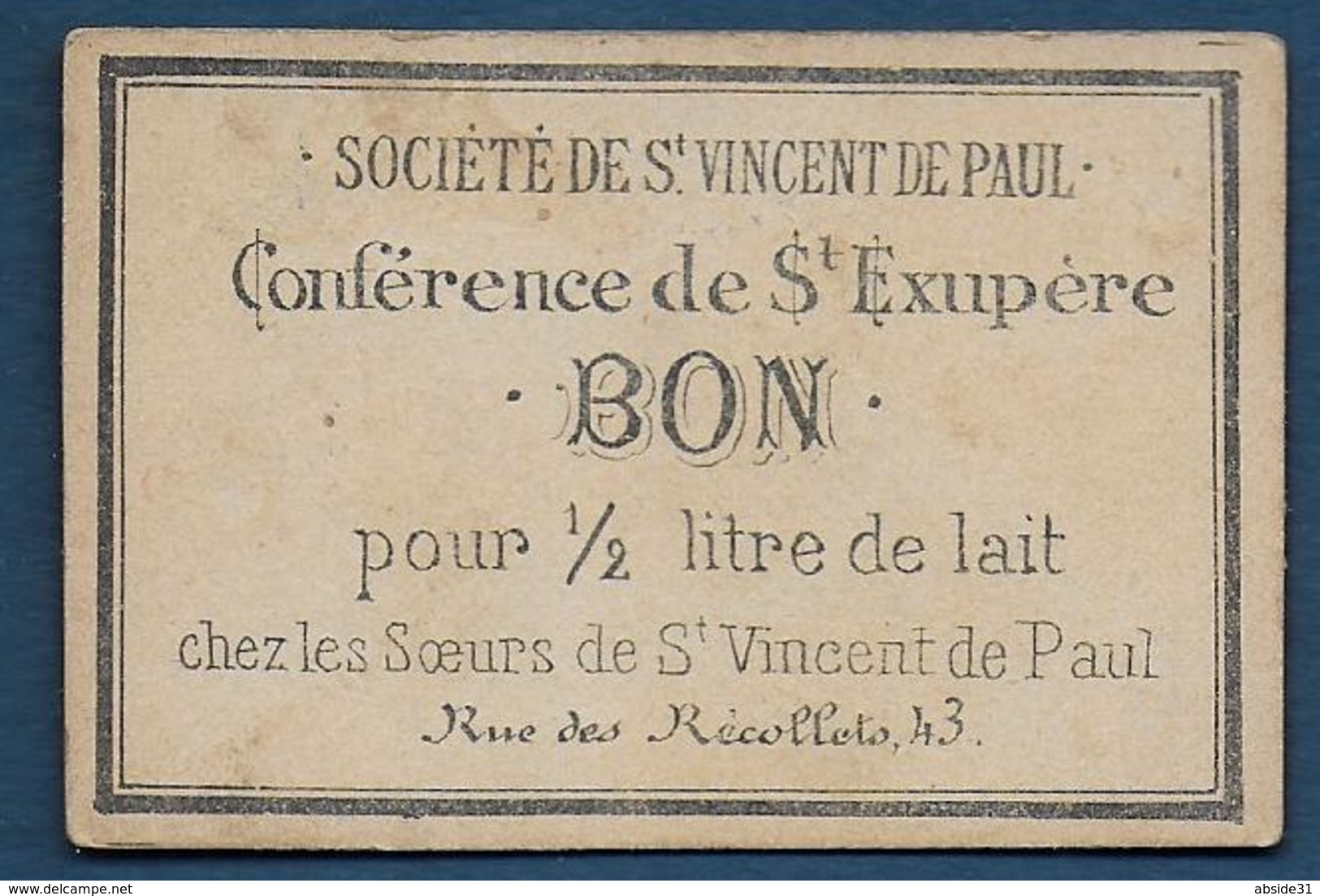 Toulouse - Société De St Vincent De Paul - BON Pour  1/2 Litre De Lait - Bons & Nécessité