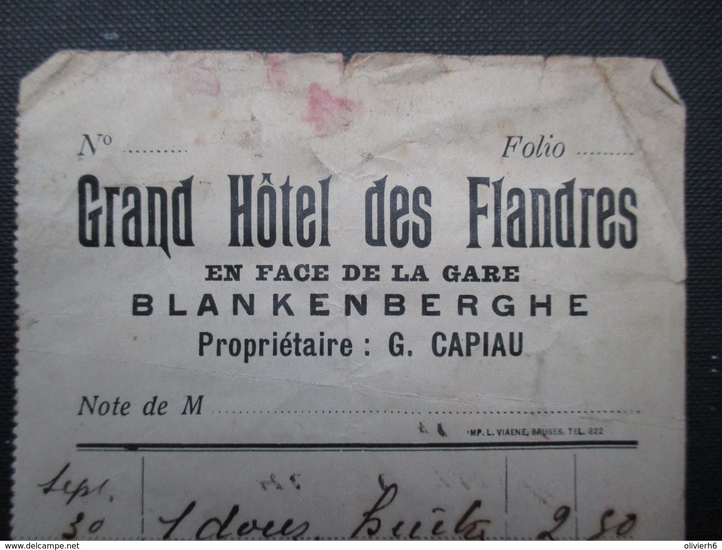 FACTURE (M1611) BELGIQUE BLANKENBERGHE (2 Vues) GRAND HÔTEL DES FLANDRES Prop. G. Capiau - Deportes & Turismo