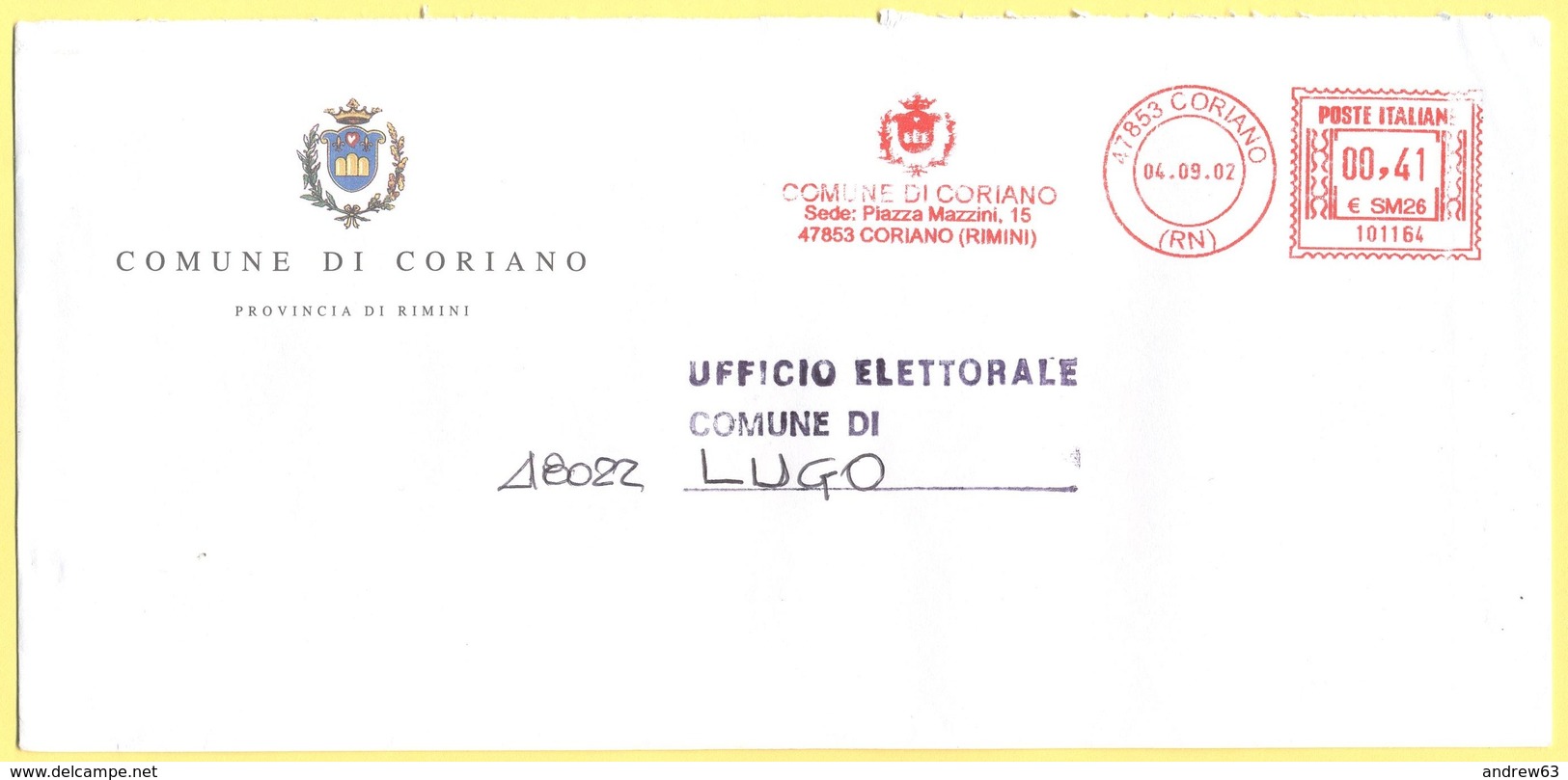 ITALIA - ITALY - ITALIE - 2002 - 00,41 EMA, Red Cancel - Comune Di Coriano - Viaggiata Da Coriano Per Lugo - Macchine Per Obliterare (EMA)