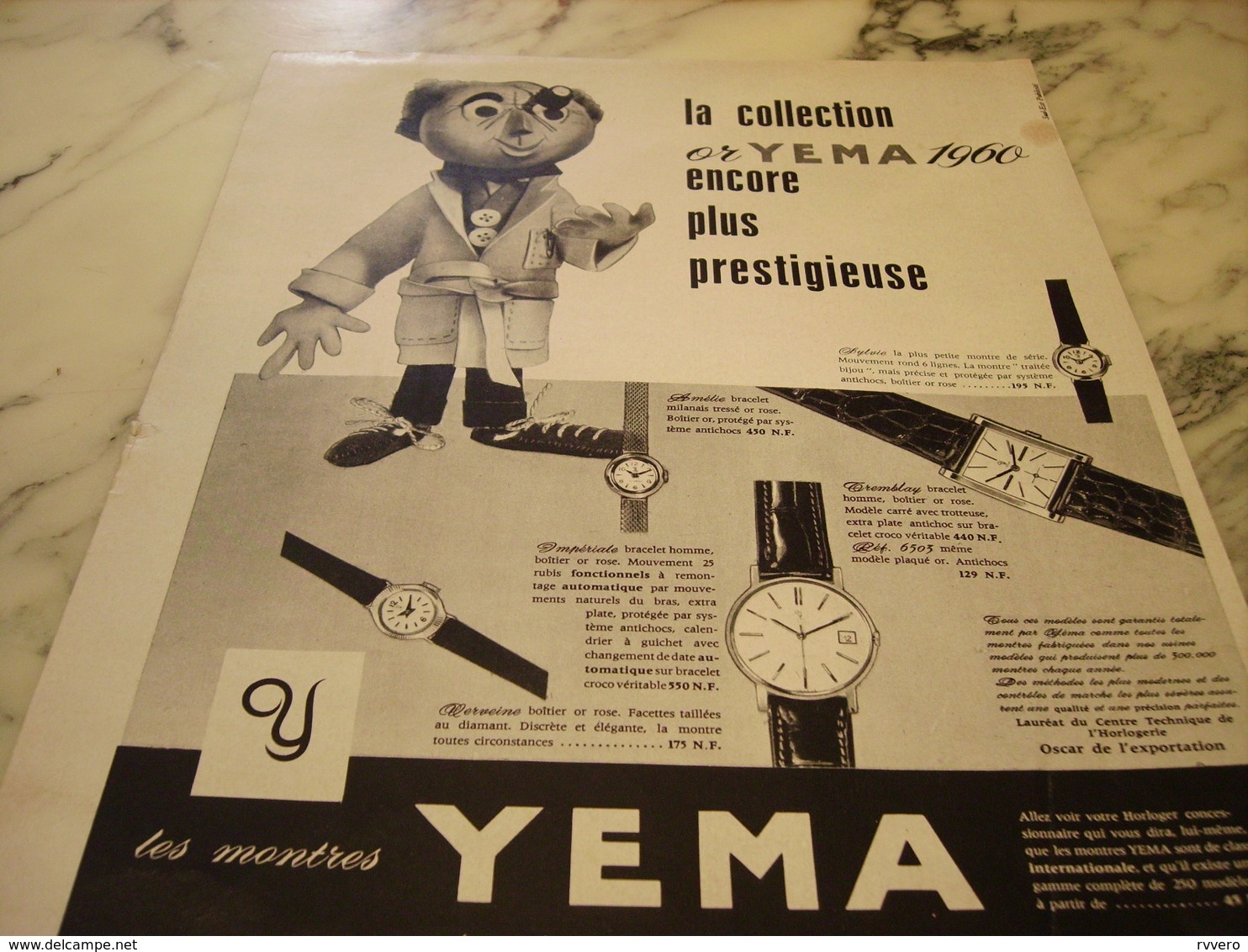 ANCIENNE PUBLICITE COLLECTION OR  MONTRE YEMA 1960 - Autres & Non Classés