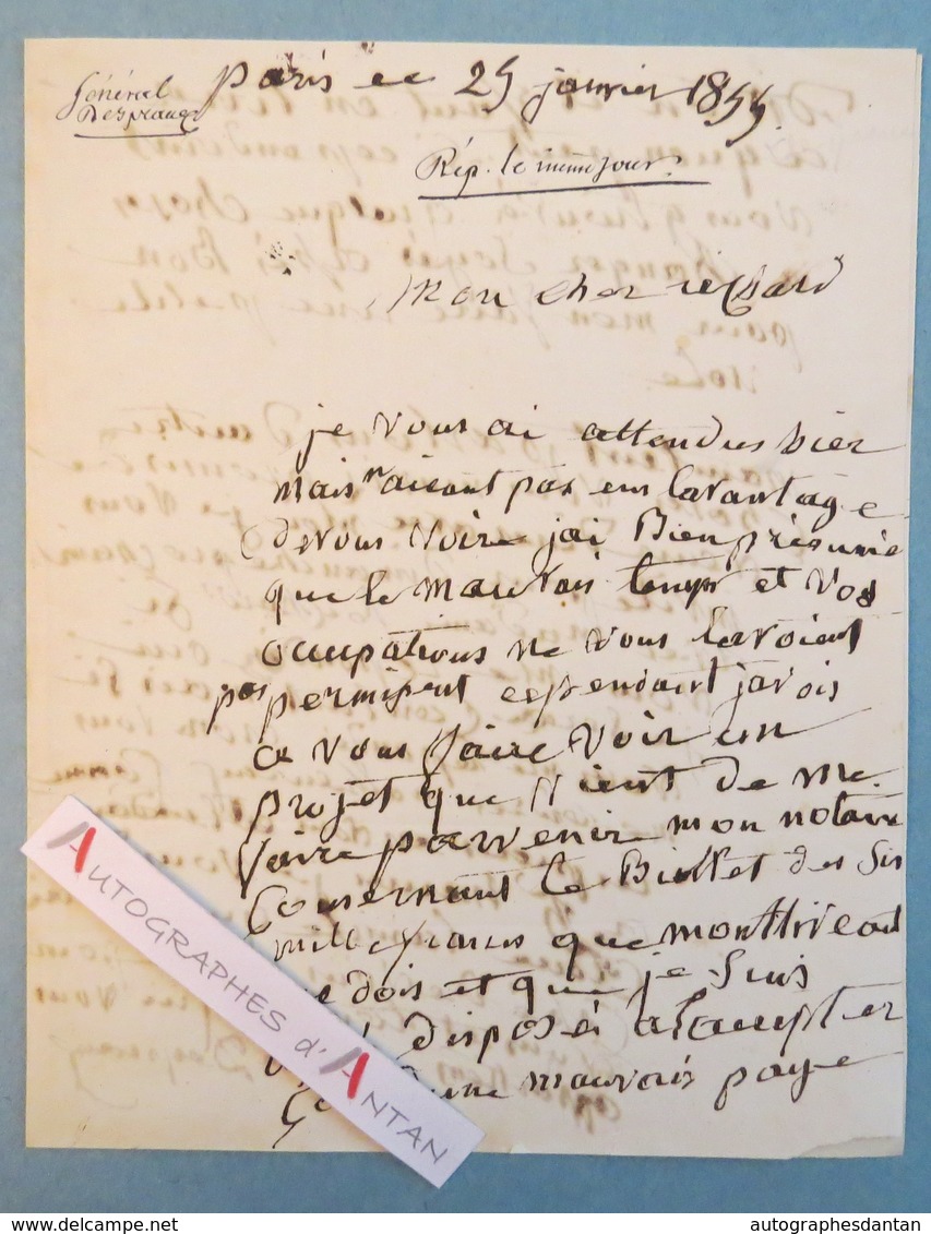 L.A.S 1844 Baron Eloi Laurent DESPEAUX Général De La Révolution & Empire - Né à Malassise Beauvais Lettre Autographe - Autres & Non Classés