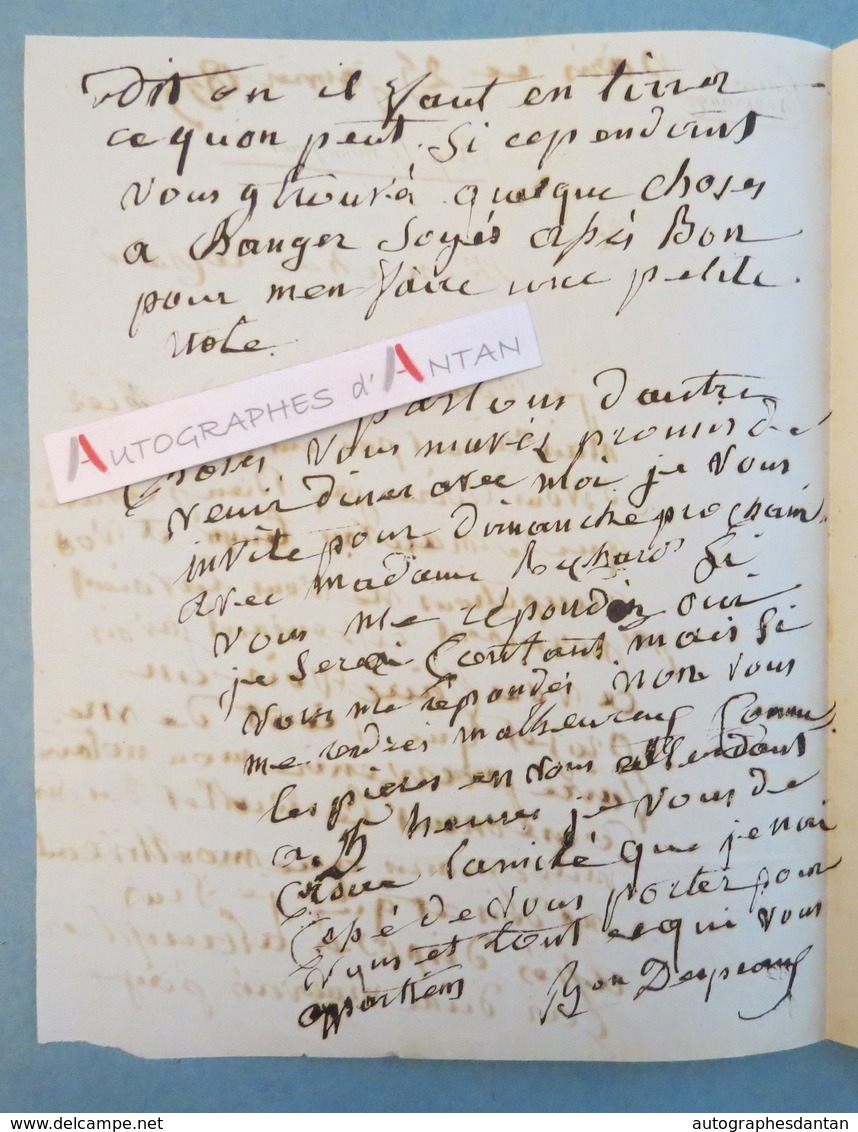 L.A.S 1844 Baron Eloi Laurent DESPEAUX Général De La Révolution & Empire - Né à Malassise Beauvais Lettre Autographe - Autres & Non Classés