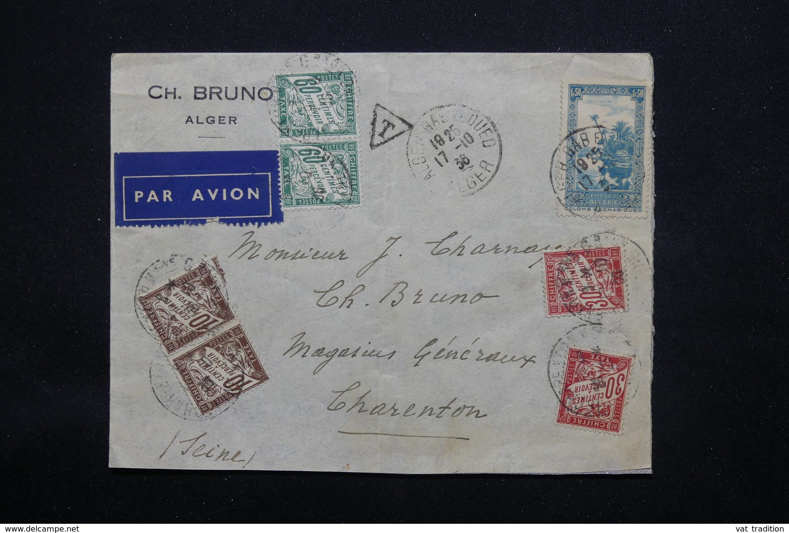 FRANCE - Taxes De Charenton Sur Enveloppe Commerciale De Alger En 1936 - L 23302 - 1859-1959 Lettres & Documents