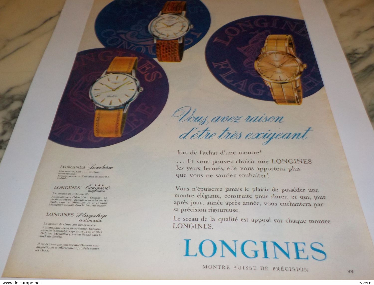 ANCIENNE PUBLICITE VOUS AVEZ RAISON MONTRE LONGINES  1960 - Other & Unclassified