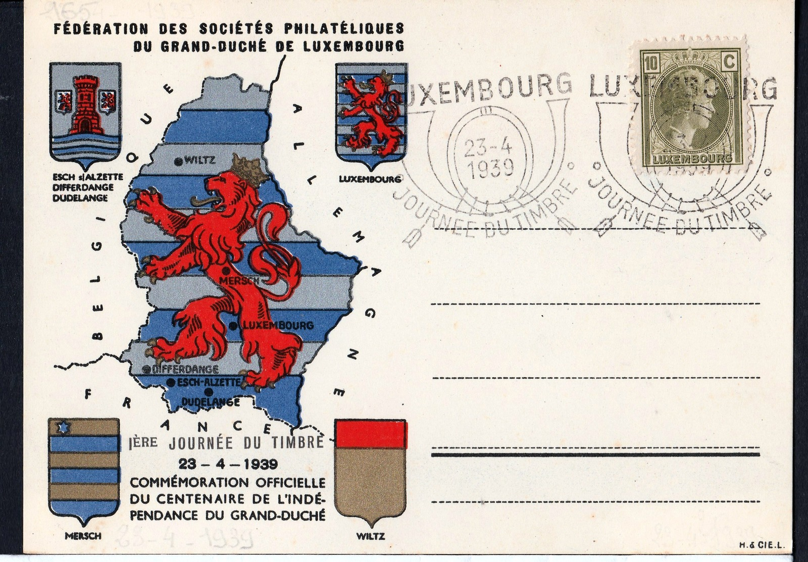 Luxembourg - Carte 1ere Journée Du Timbre 1939 - Machines à Affranchir (EMA)