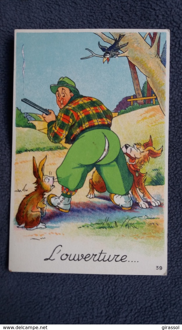 CPSM CHASSE CHASSEUR CHIEN LAPIN L OUVERTURE HUMOUR - Hunting