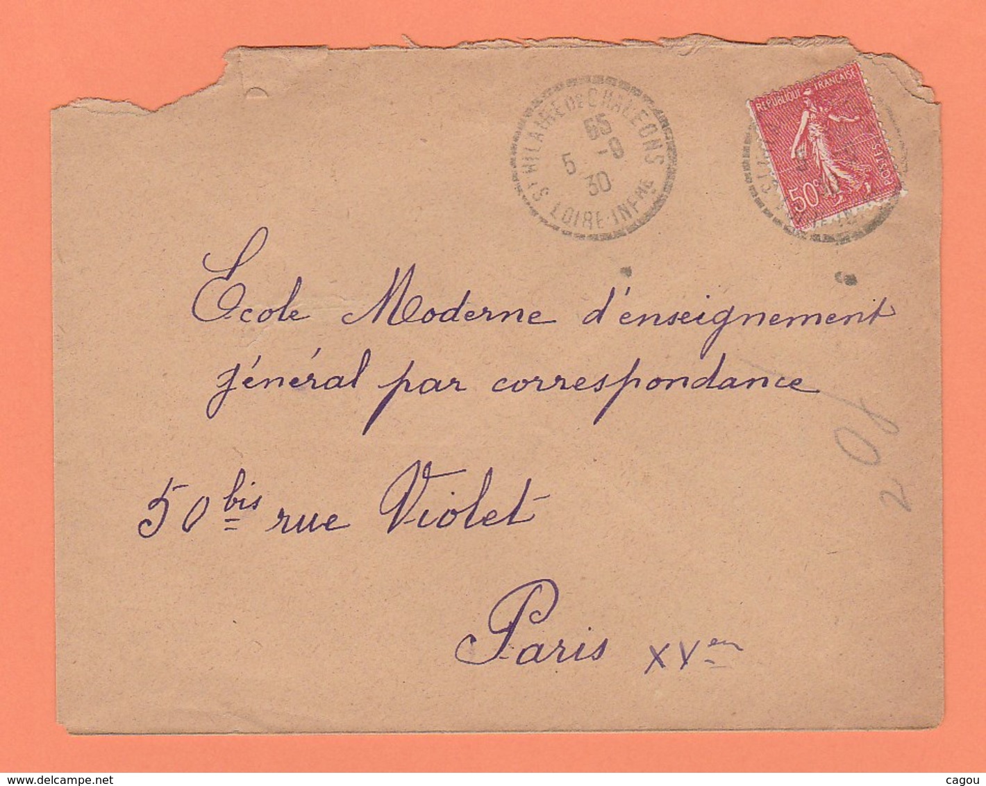 CACHET St HILAIRE DE CHALEONS LOIRE INFre SUR LETTRE DE 1930 - Cachets Manuels