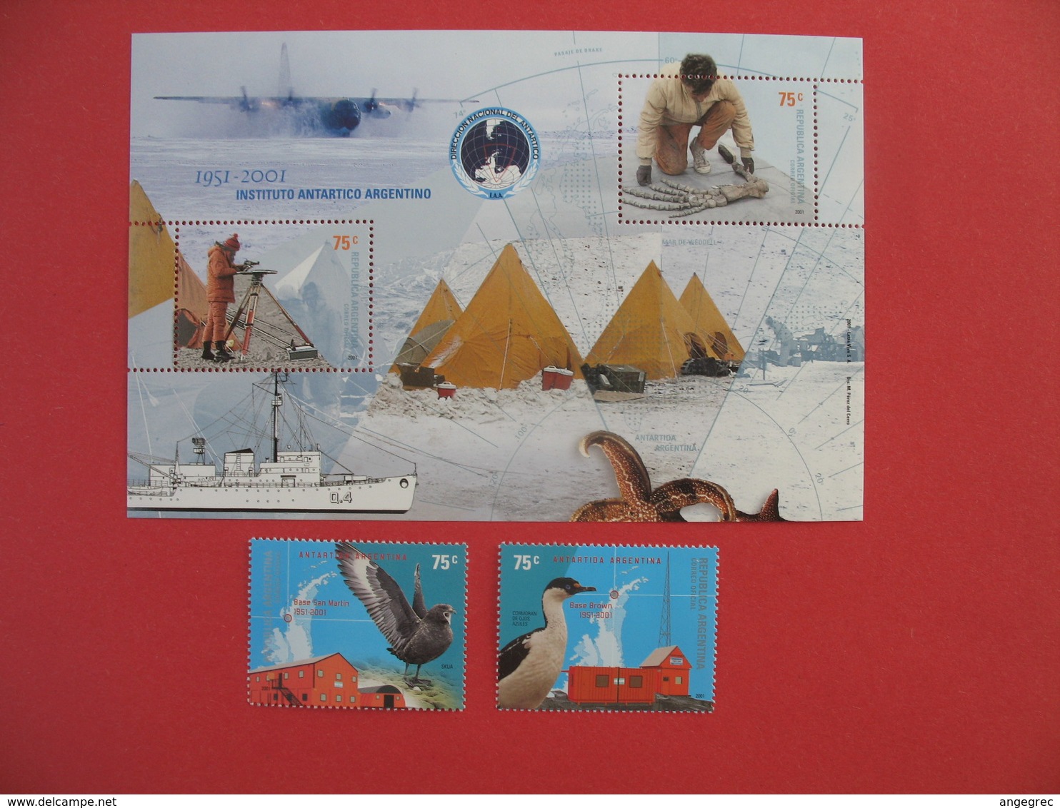 Bloc Feuillet + 2 Timbre  Instituto Antartico Argentino  1951-2001 - Blocs-feuillets