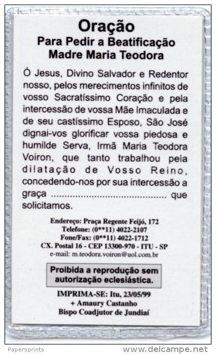 Santino Plastificato MADRE MARIA TEODORA VOIRON Con RELIQUIA (tessuto) - PERFETTO H46 - Religion & Esotérisme