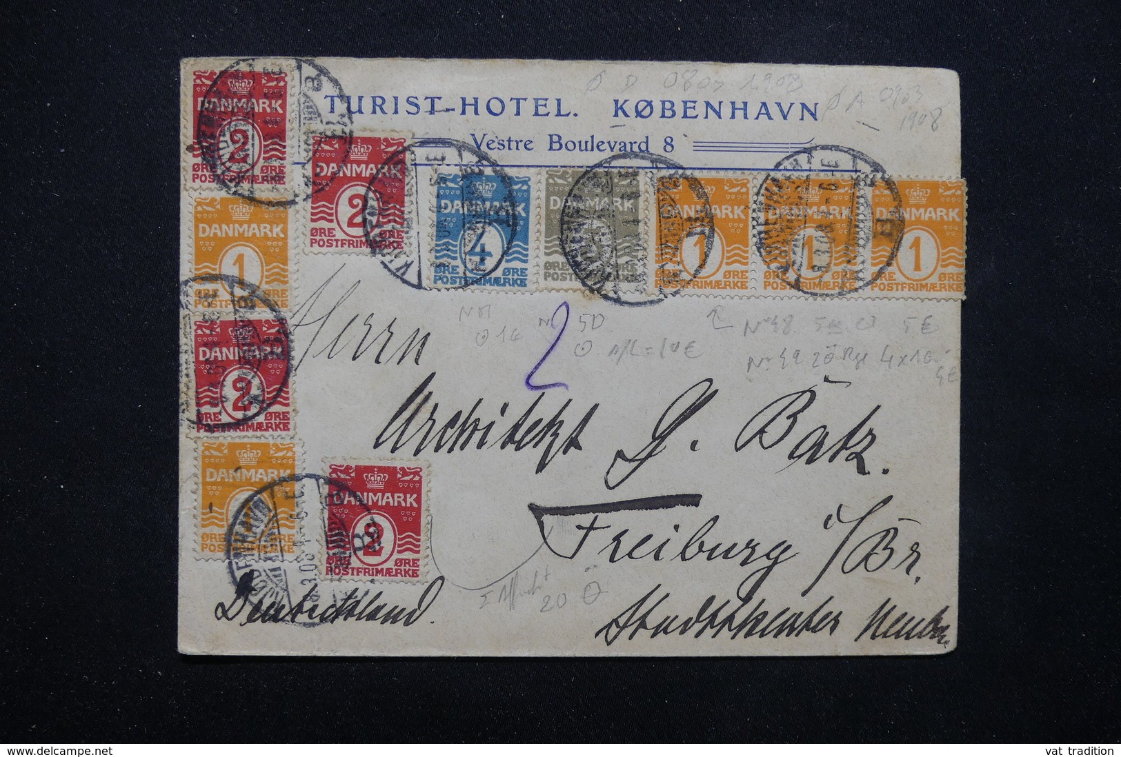 DANEMARK - Enveloppe D 'Hôtel De Copenhague En 1906 Pour Freiburg , Affranchissement Varié Plaisant - L 23308 - Briefe U. Dokumente