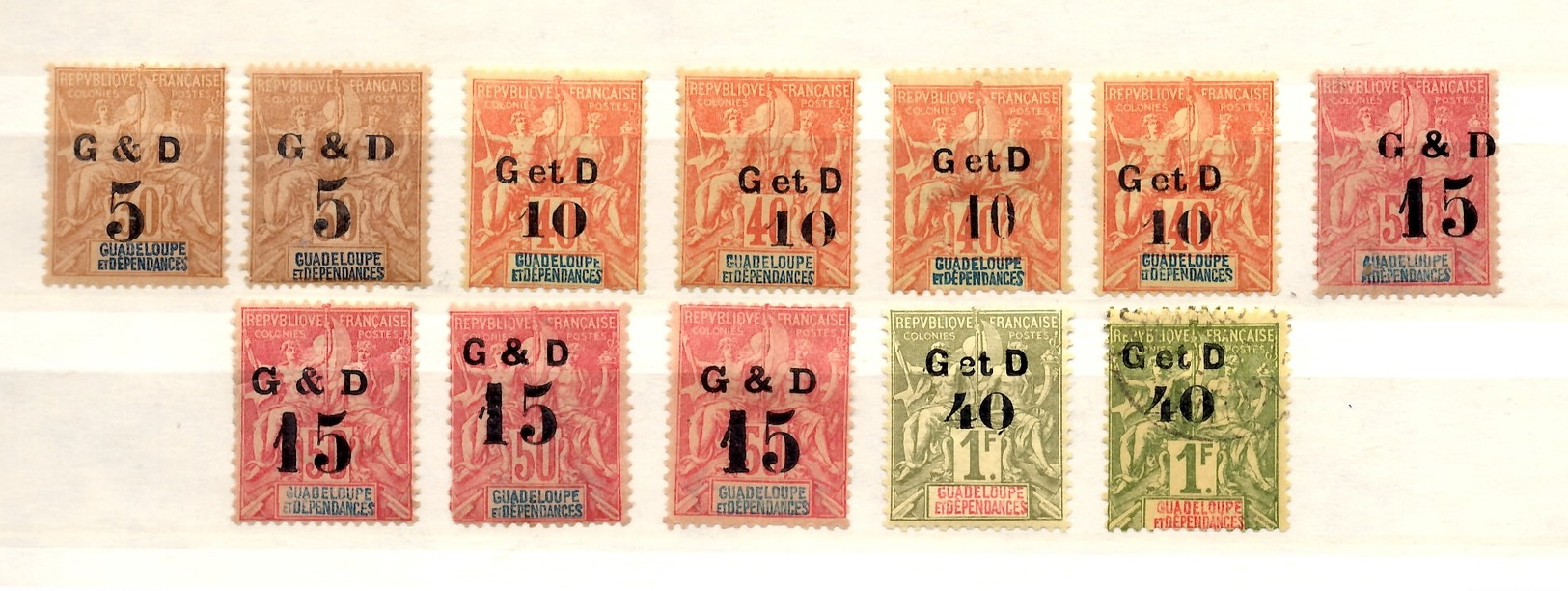 Guadeloupe Douze Timbres Anciens Surchargés De 1903. Avec Différents Types De Surcharge. B/TB. A Saisir! - Neufs