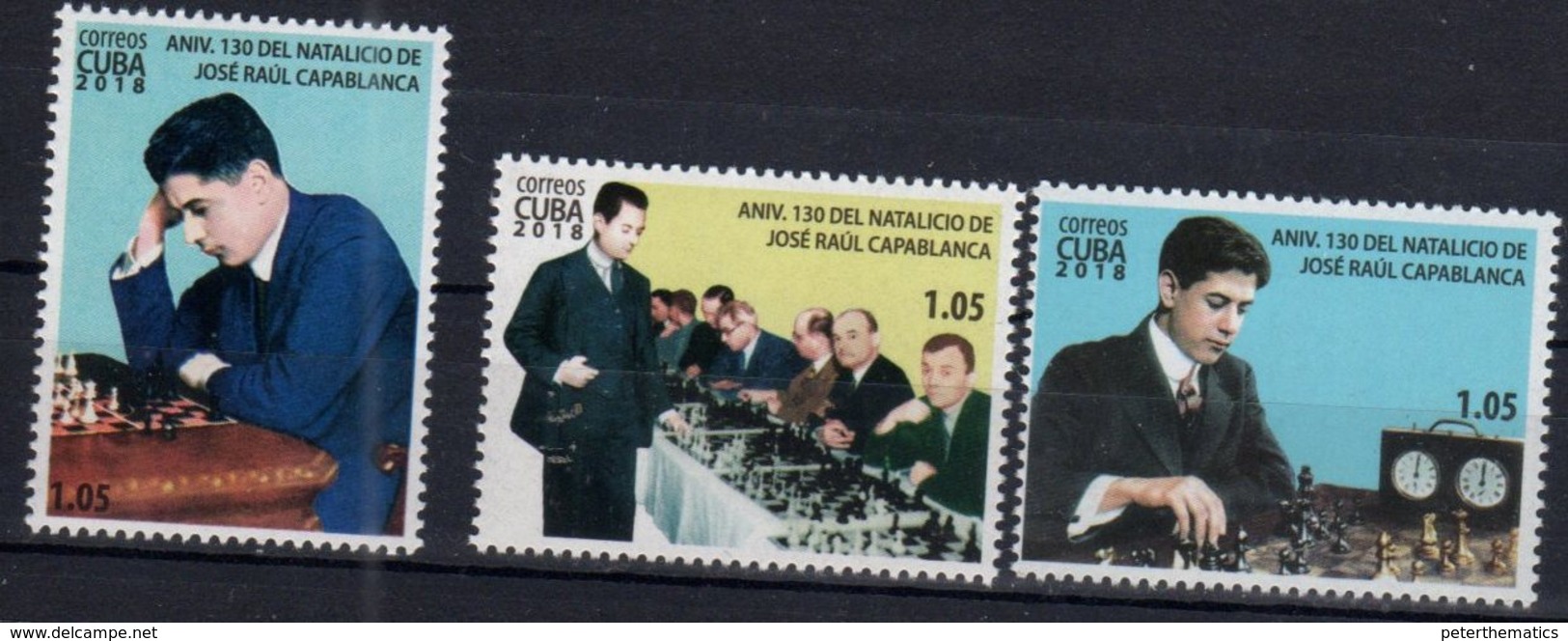 CHESS, 2018, CHESS LEGENDS, 130th ANNIVERSARY OF JOSÉ RAÚL CAPABLANCA,3v - Chess