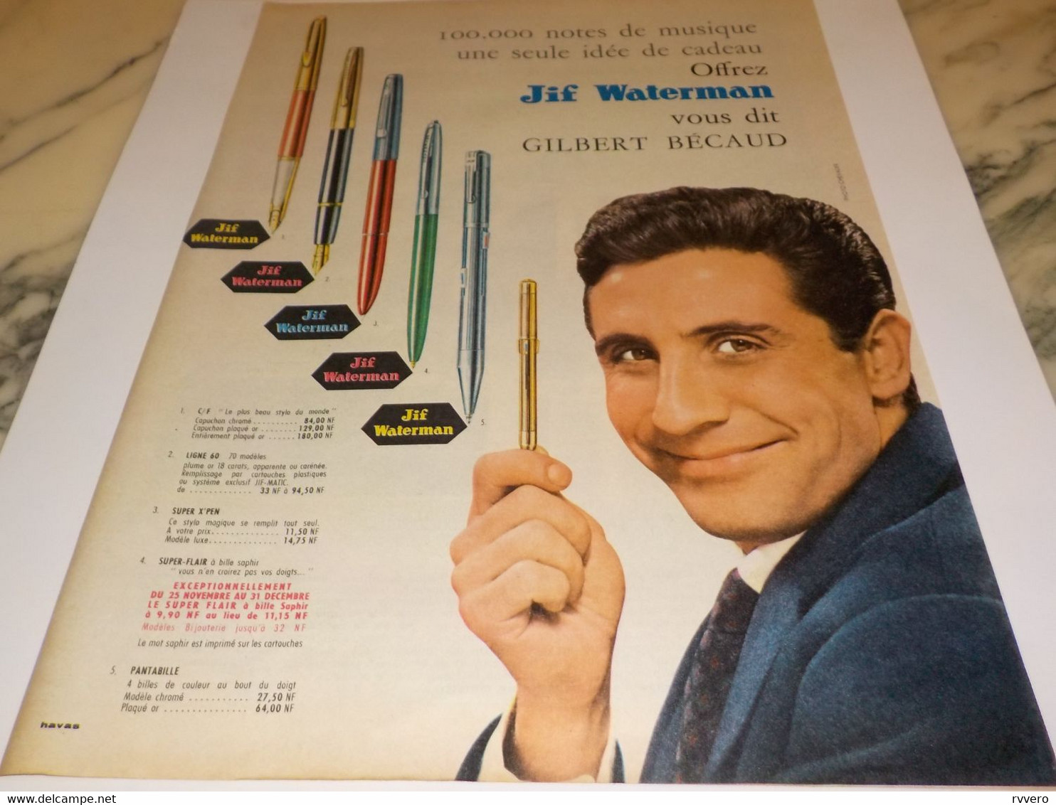 ANCIENNE  PUBLICITE  GILBERT BECAUD ET JIF WATERMAN 1960 - Autres & Non Classés