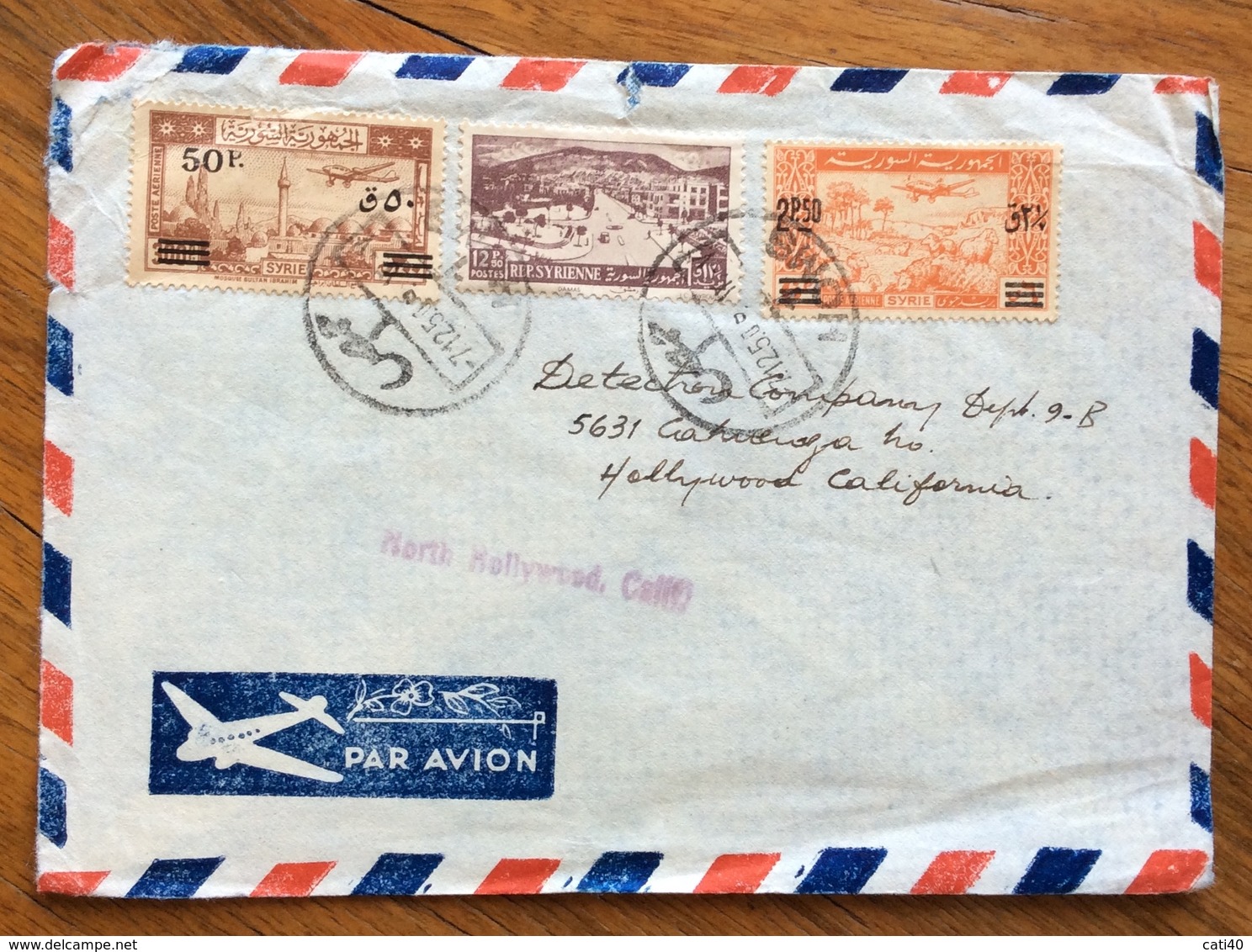 SIRYA  ENVELOPE COVER PAR AVION  FROM HOMS  TO HOLLYWOOD CALIFORNIA  U.S.A.   THE 7/12/50 - Siria