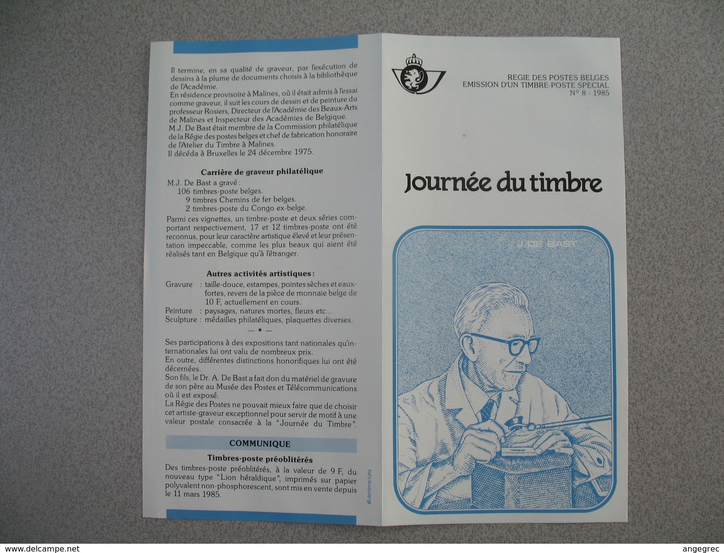 Régies Des Postes Belges Emission D'un Timbre-poste Spécial  N° 8 1985  - Le Maître-Graveur Jean De Bast - Post Office Leaflets