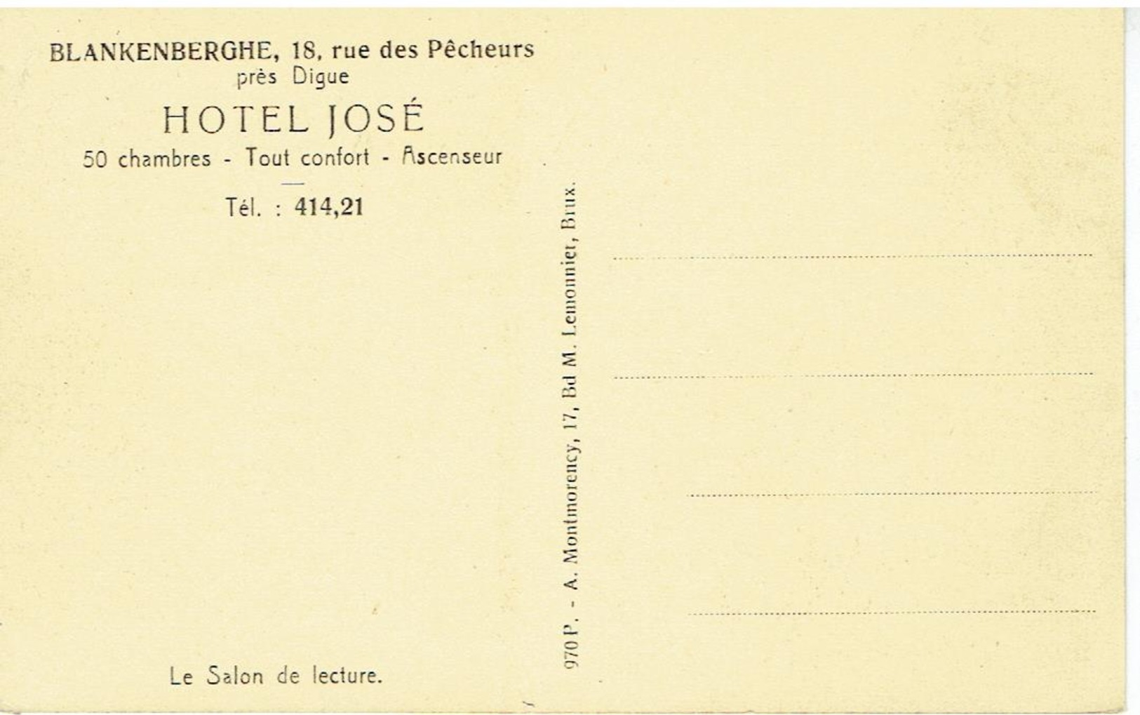 BLANKENBERGHE - Hôtel José - 18 Rue Des Pêcheurs - Le Salon De Lecture - Piano - Blankenberge