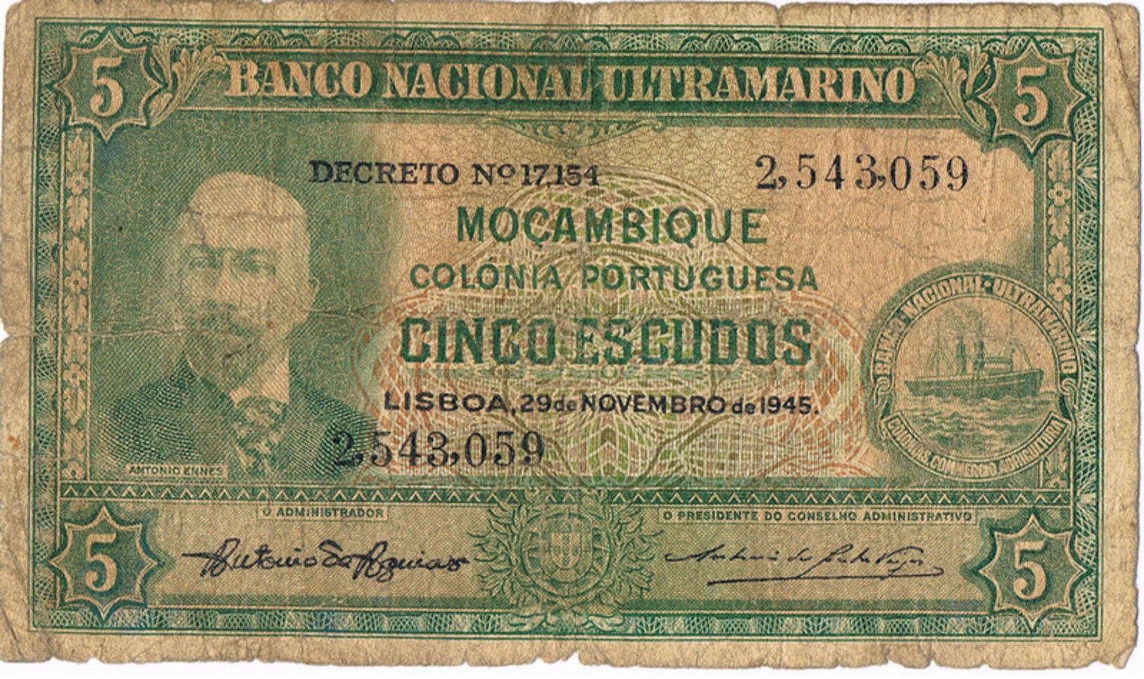 MOÇAMBIQUE - 5 ESCUDOS - 1945 - Mozambique