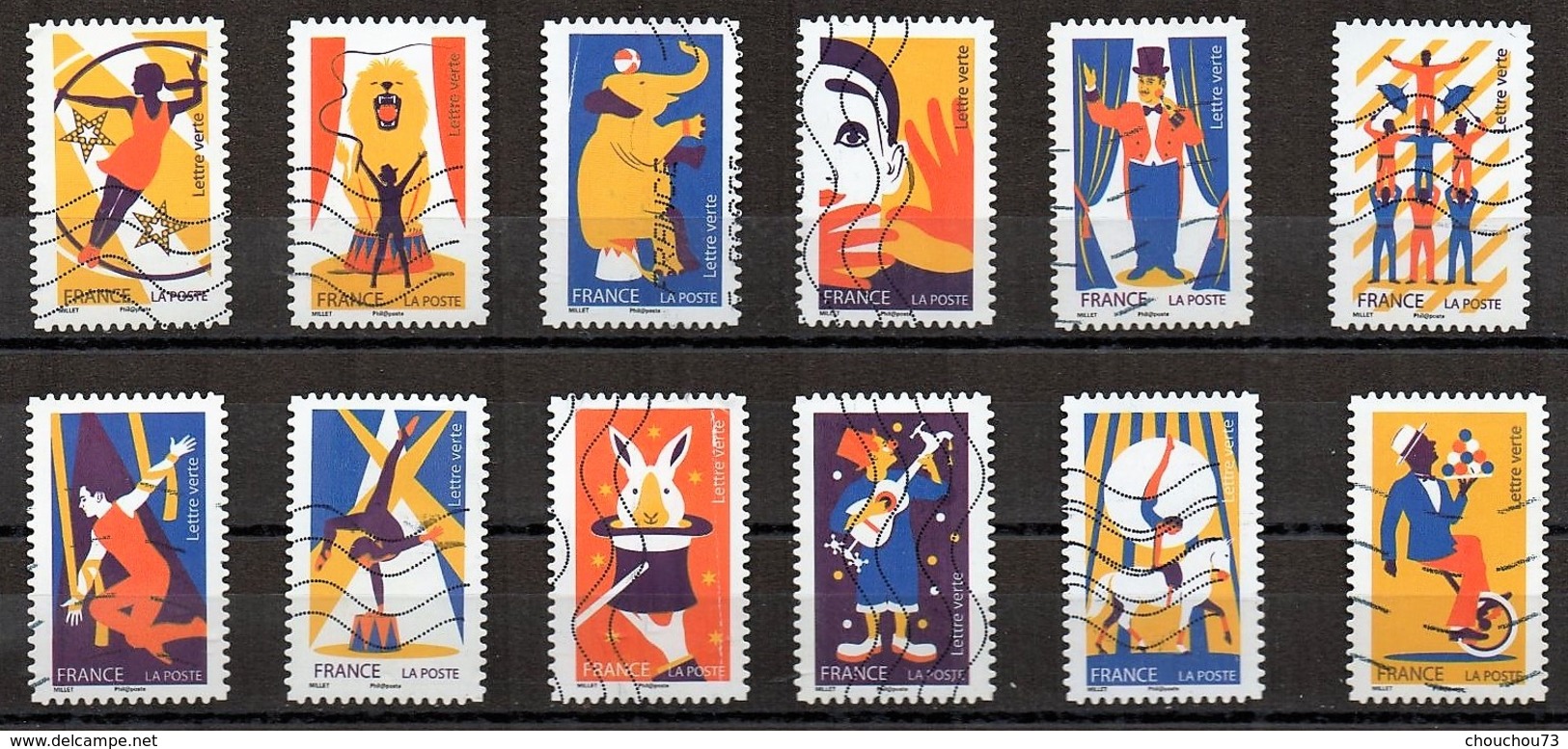 FRANCE AUTOADHESIFS OBLITERES-SERIE COMPLETE DE 12 TIMBRES-N° YVERT 1478 A 1489-ANNEE 2017-CARNET LES ARTS DU CIRQUE - Autres & Non Classés