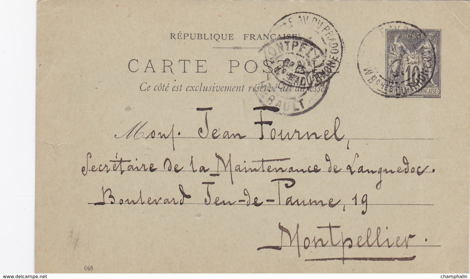 Entier De Marseille (13) Pour Montpellier (34) - 3 Mai 1901 - Préaffranchie Sage 10c YT89 - CAD Rond Type 84 - Cartes Postales Types Et TSC (avant 1995)