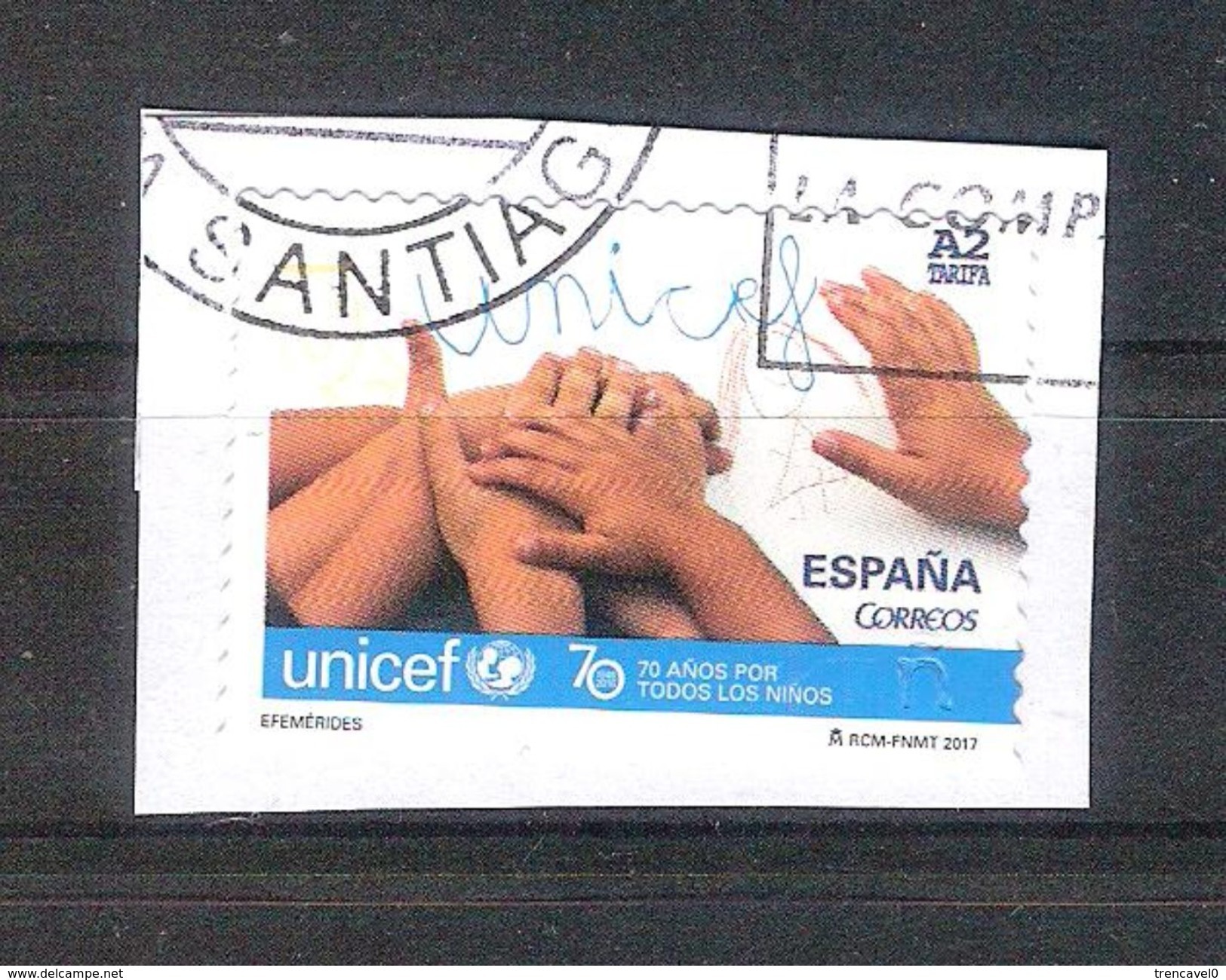 España 2017 -1 Sello Usado-70 Aniversario De UNICEF Tarifa A2-Espagne Spain Spanien Spagna - Usados