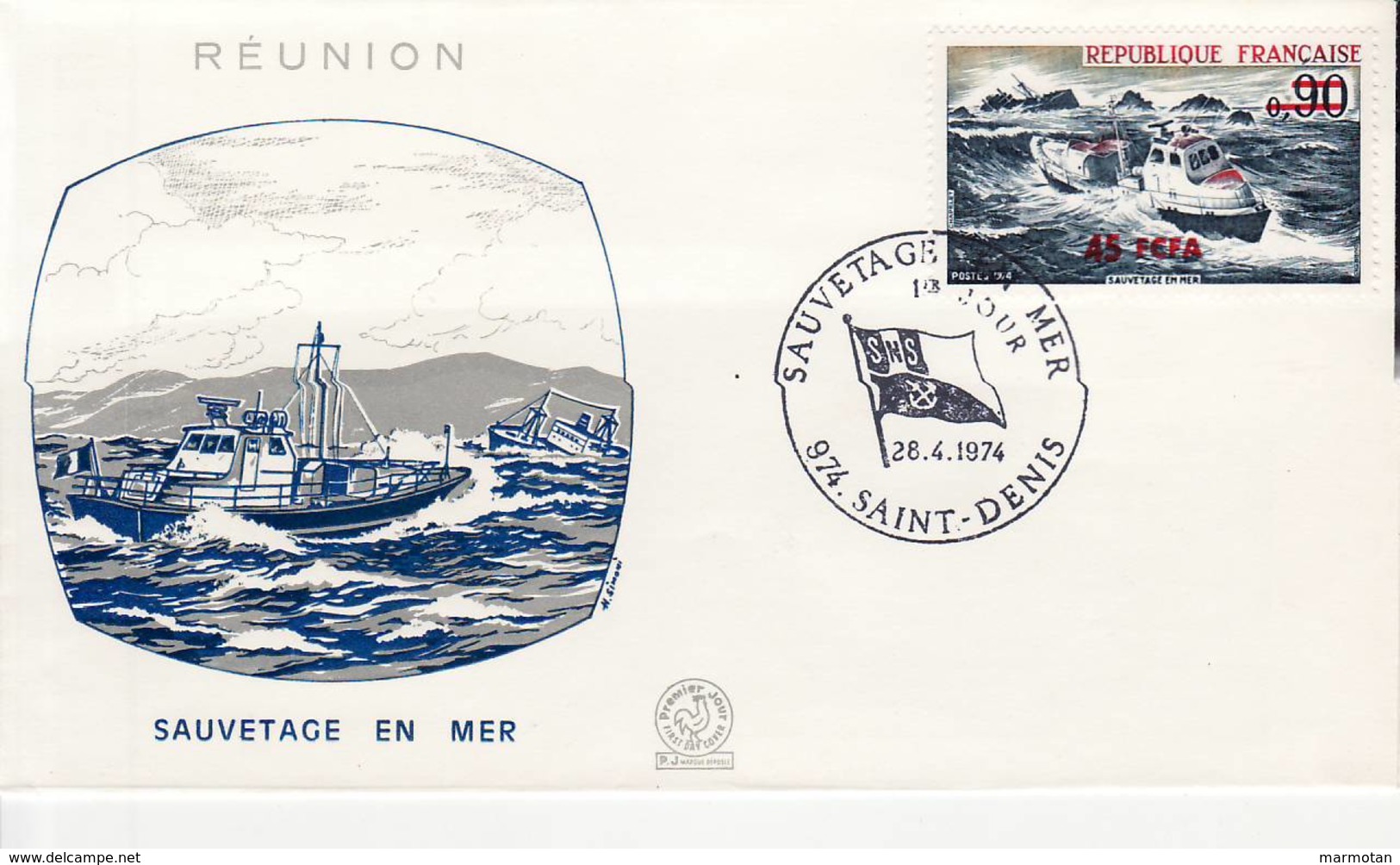 La Réunion. Sauvetage En Mer. Yvert 1791. FDC 28 Avril 1974. Cachet Saint-Denis - Other & Unclassified