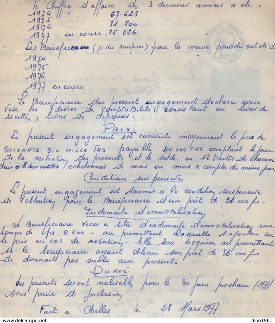 VP14.591 - CHELLES X CLAYE - SOUILLY 1977 - Lot De Documents Concernant La Vente D'une Auto - Ecole Située à CHELLES - Collections