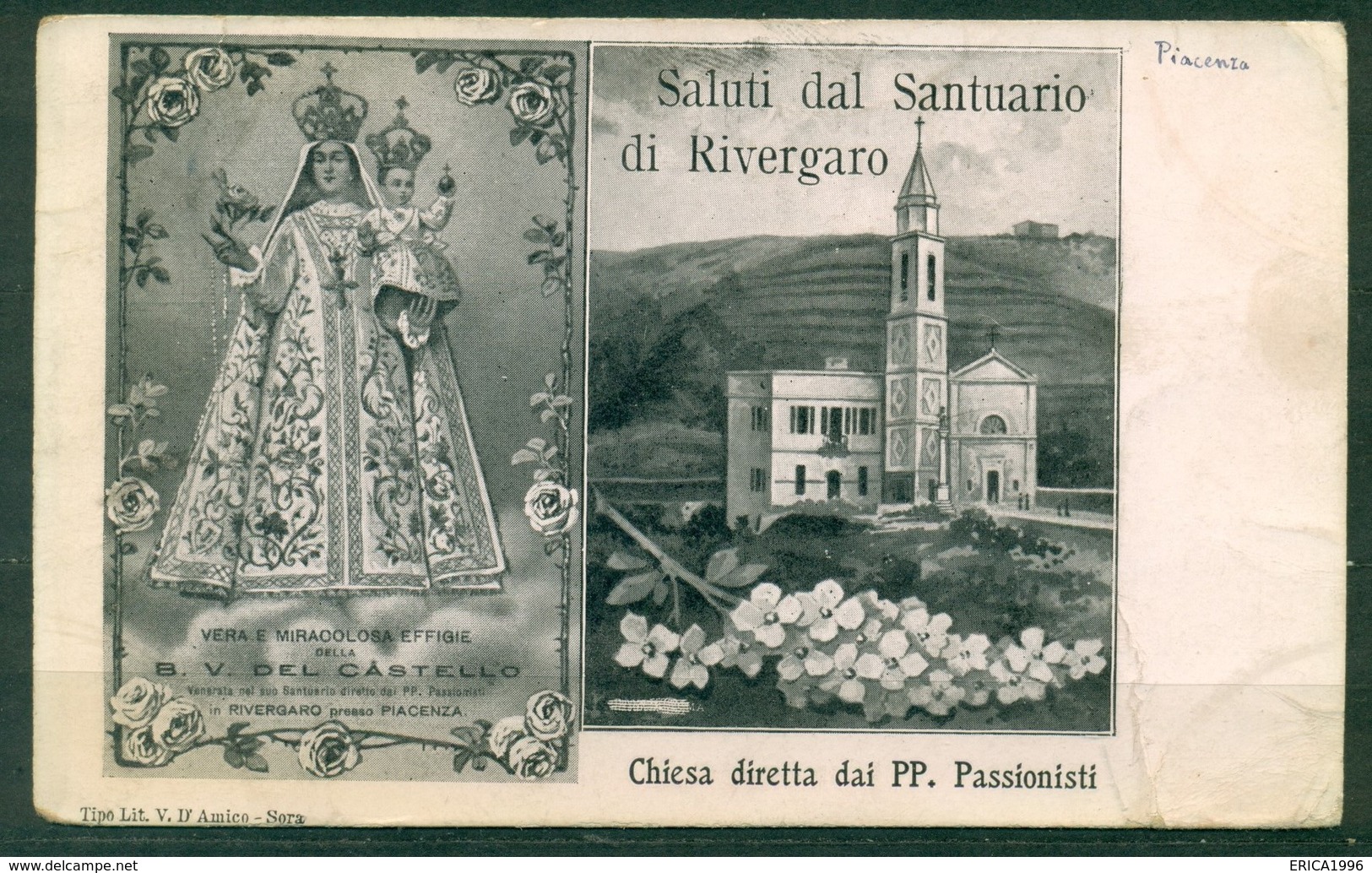 CARTOLINA - Z1280 RIVERGARO (Piacenza PC) Saluti Dal Santuario, Chiesa Diretta Dai PP. Passionisti, FP, Viaggiata, - Piacenza