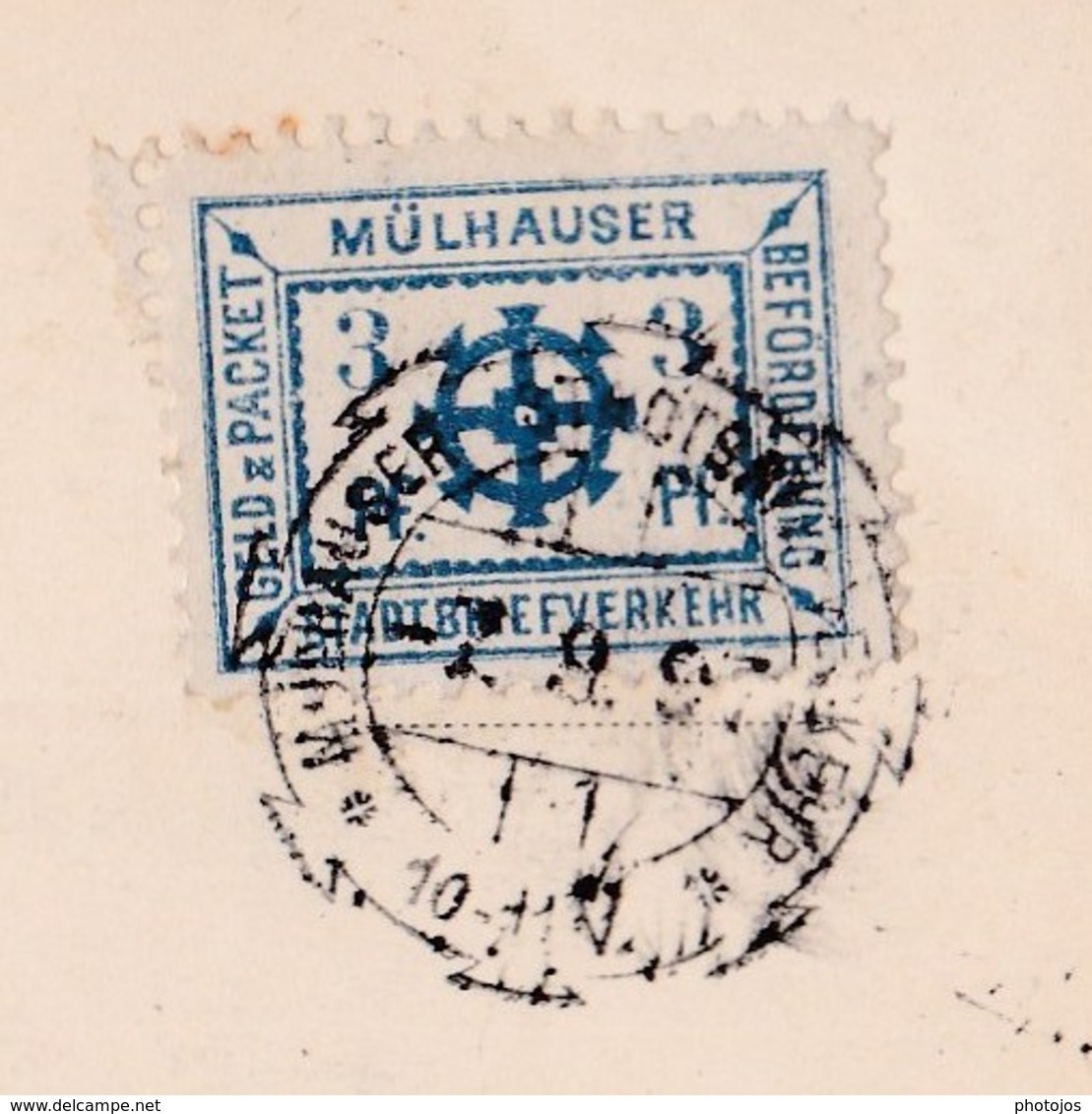 Rare CPA  : Mulhouse Mulhausen (68)  Timbre Poste Privée 3 Pf Sur CPA Neu Quartier 7 Septembre 1897 - Other & Unclassified