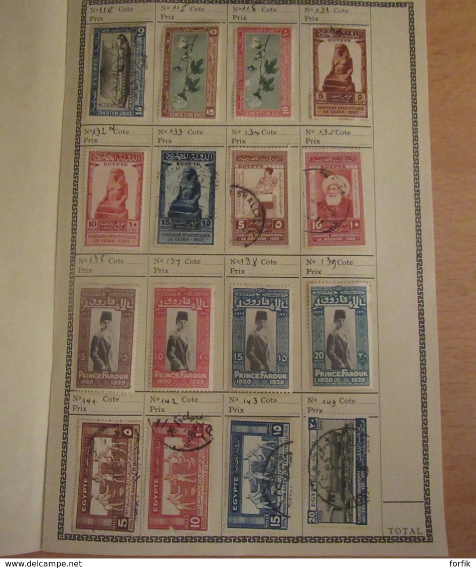 Egypte - Collection de 159 timbres en carnet - Plus ancien YT n°9 - Neufs sur charnières et oblitérés + taxe et service