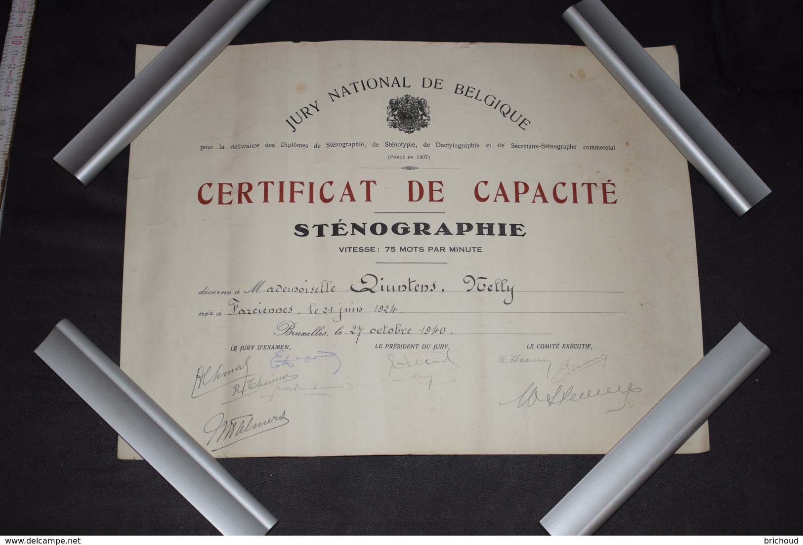 Diplôme De Sténographie Belgique Bruxelles 1940 27.5cm X 35cm - Diploma & School Reports