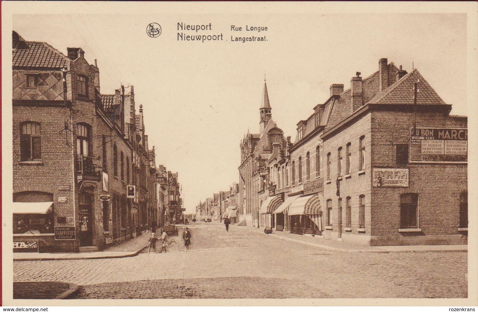 Nieuwpoort Langestraat Nieuport Rue Longue  (In Zeer Goede Staat) Muurreclame  BYRRH Chicoree Trappistes Vincart - Nieuwpoort